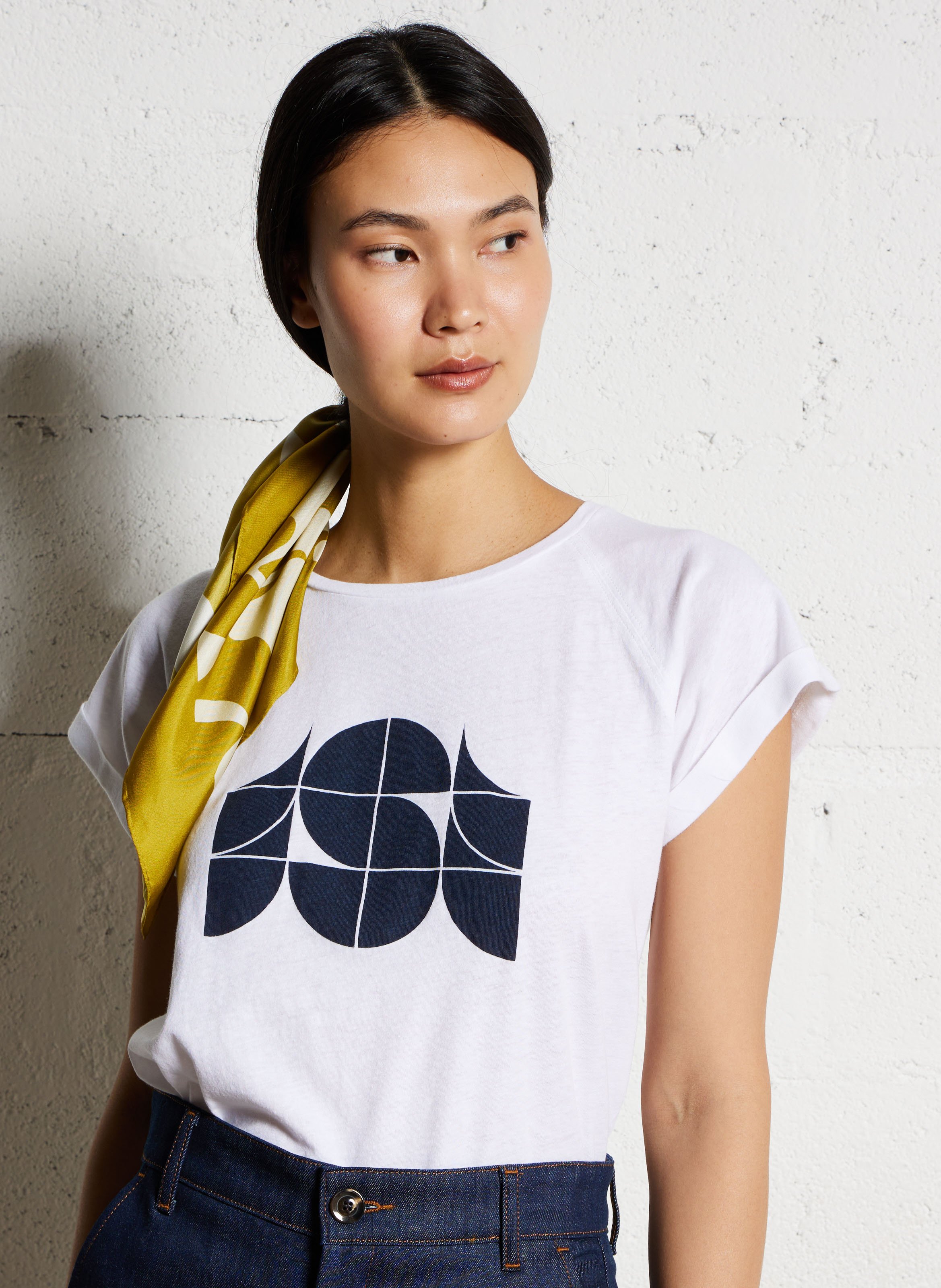 Tee-shirt col rond sérigraphié en coton mélangé valentina SOEUR Blanc