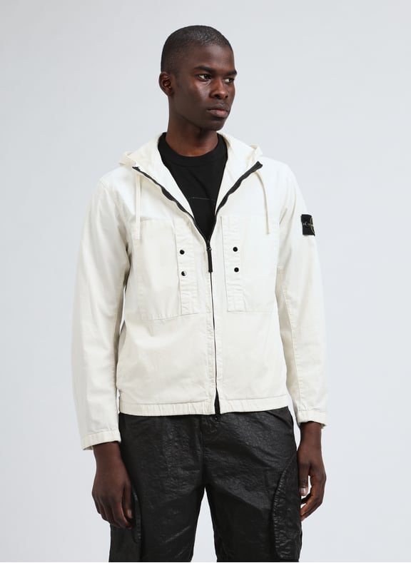 Veste à capuche en coton mélangé Blanc by STONE ISLAND STONE ISLAND Veste à capuche en coton mélangé Blanc
