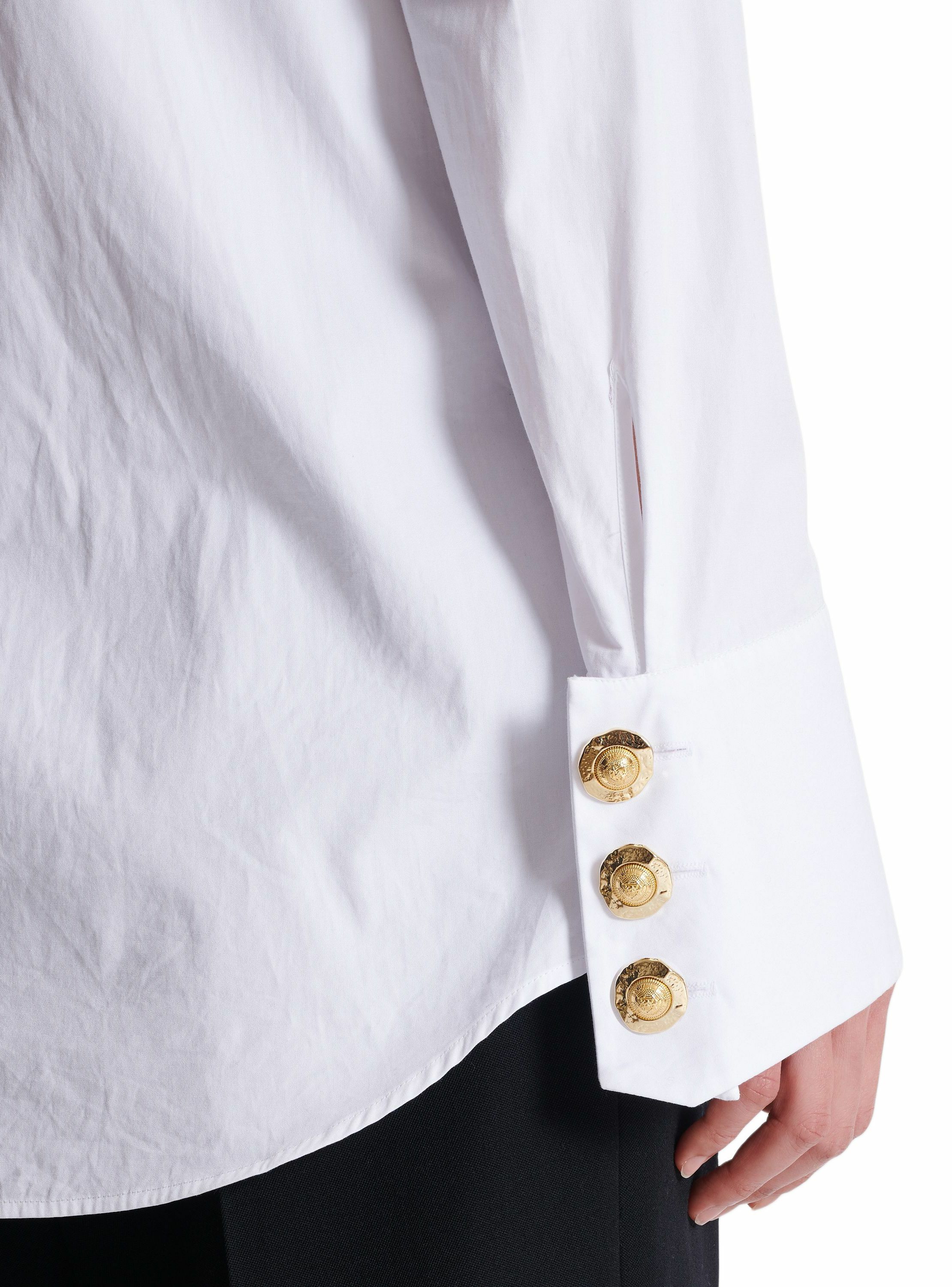 Chemise en popeline à volants BALMAIN Blanc