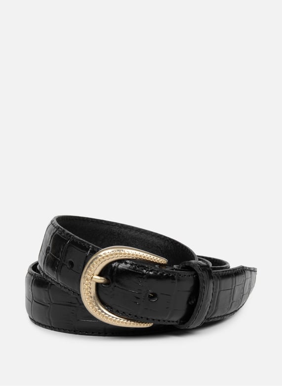 Belt - Ceinture Cuir Croco Femme | Black by LANCASTER Belt - Ceinture Cuir Croco Femme Black