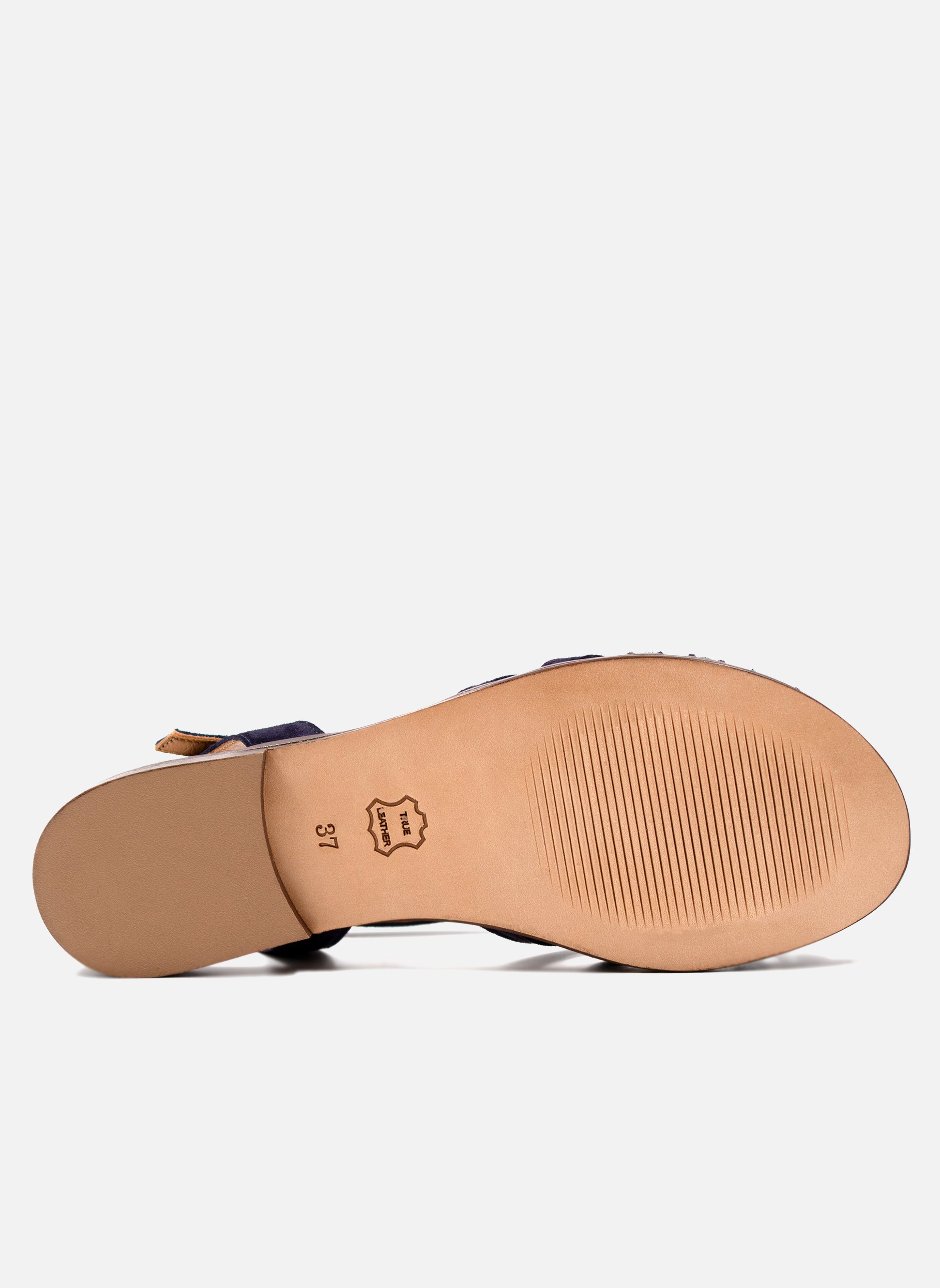 Sandales plates brides cuir daim JULES & JENN Bleu