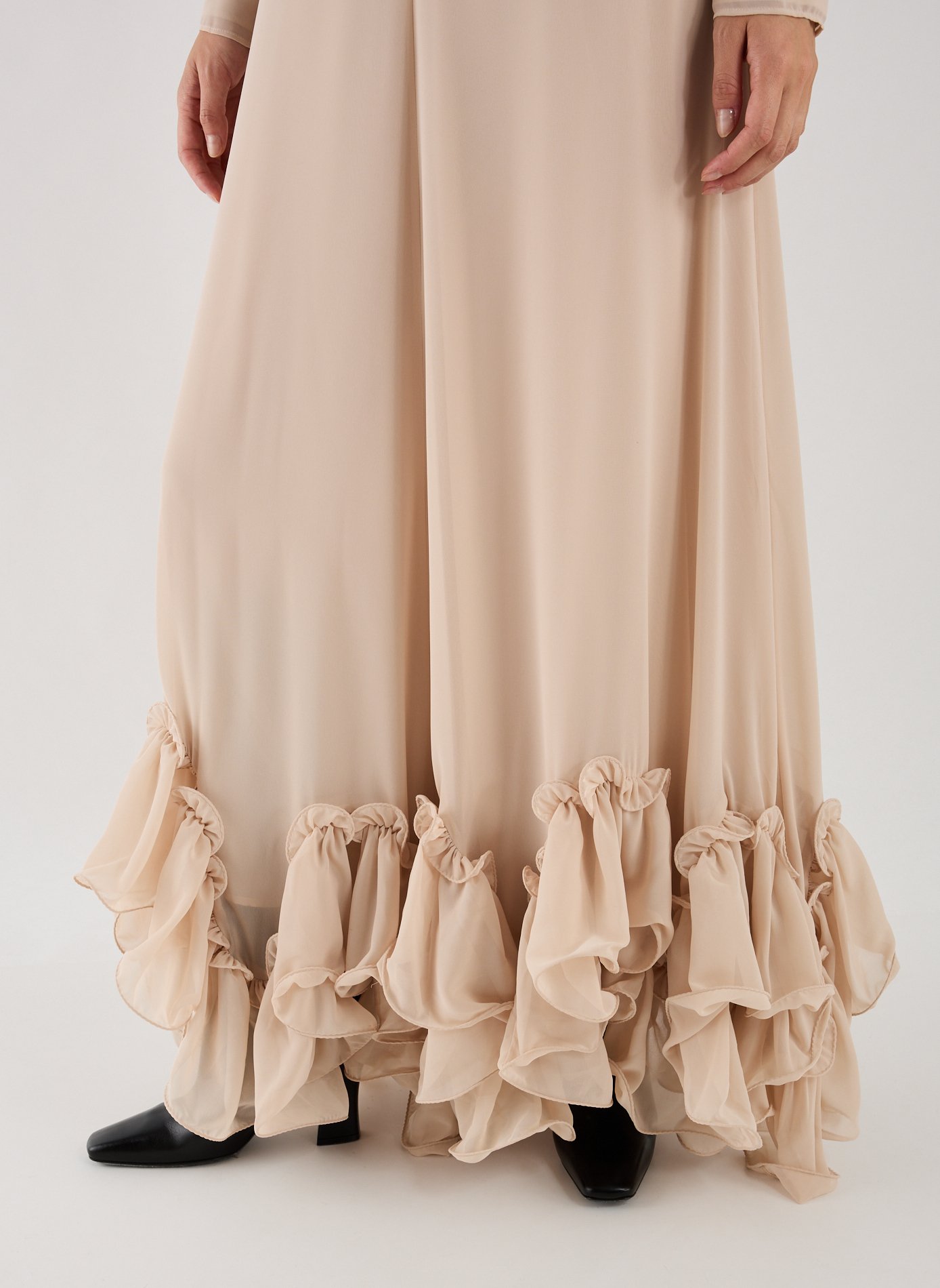 Robe longue à volants  ROTATE Beige