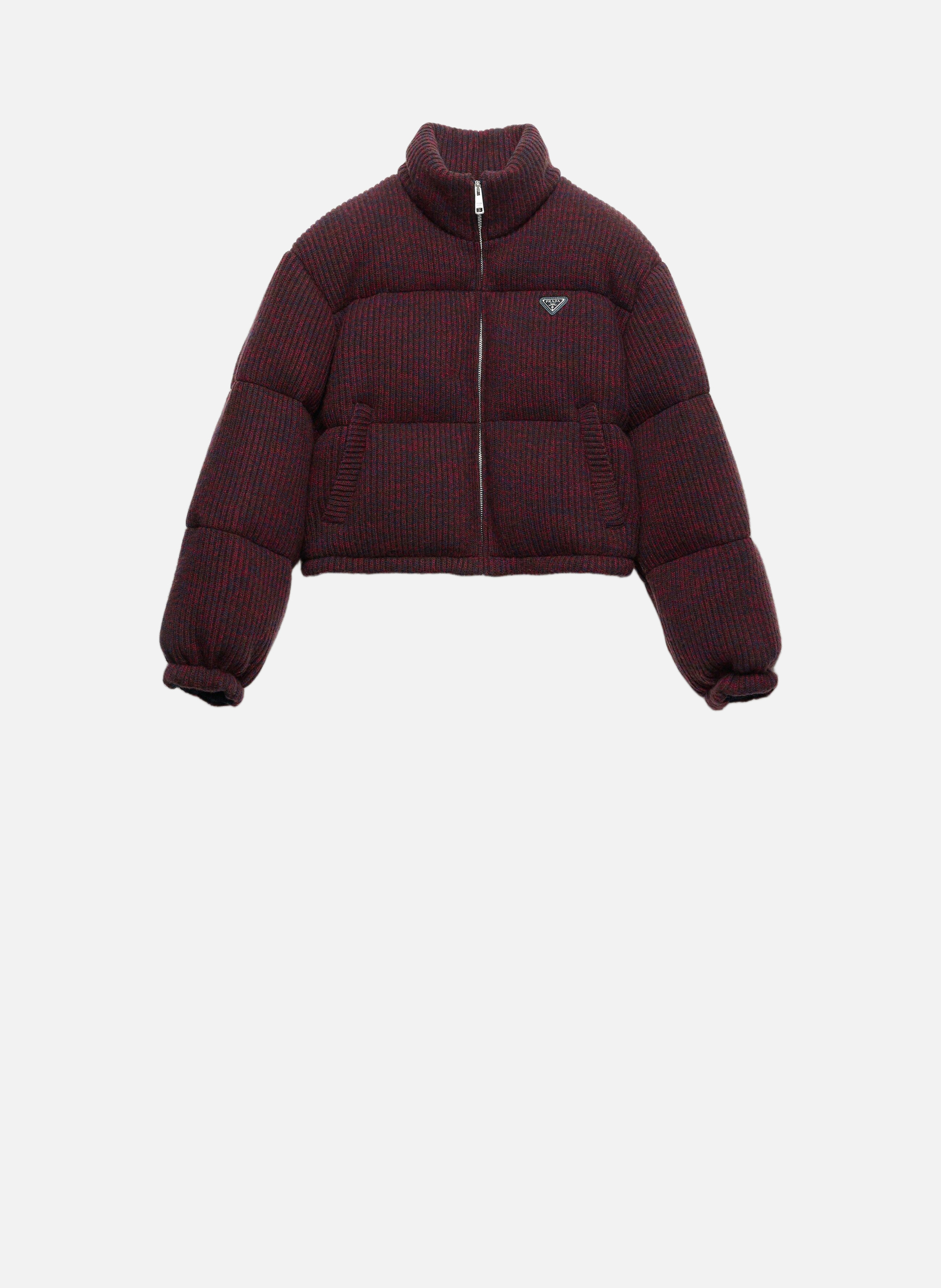 Doudoune courte en laine et cachemire PRADA Marron