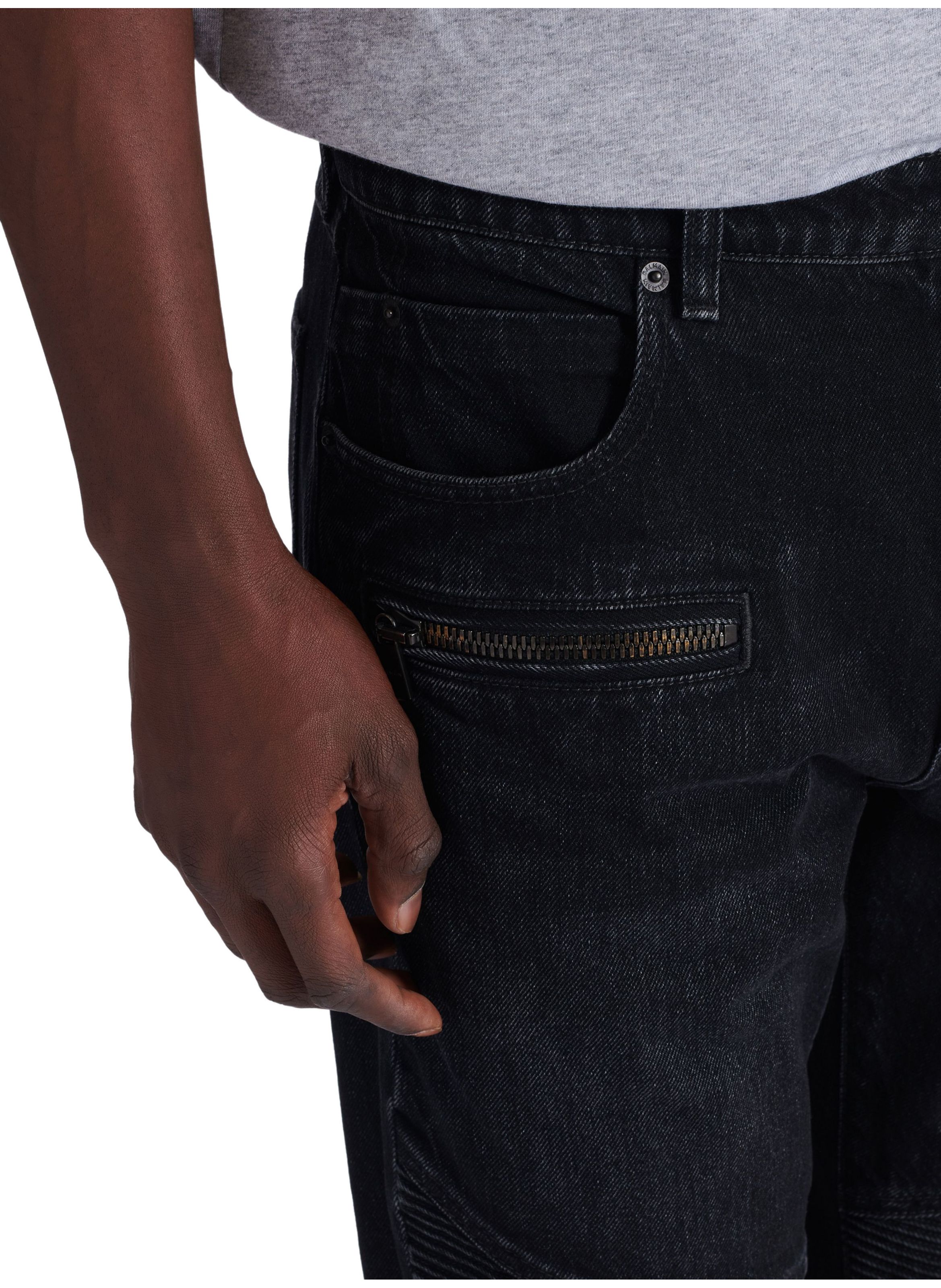 Pantalon biker en denim vintage noir BALMAIN Noir