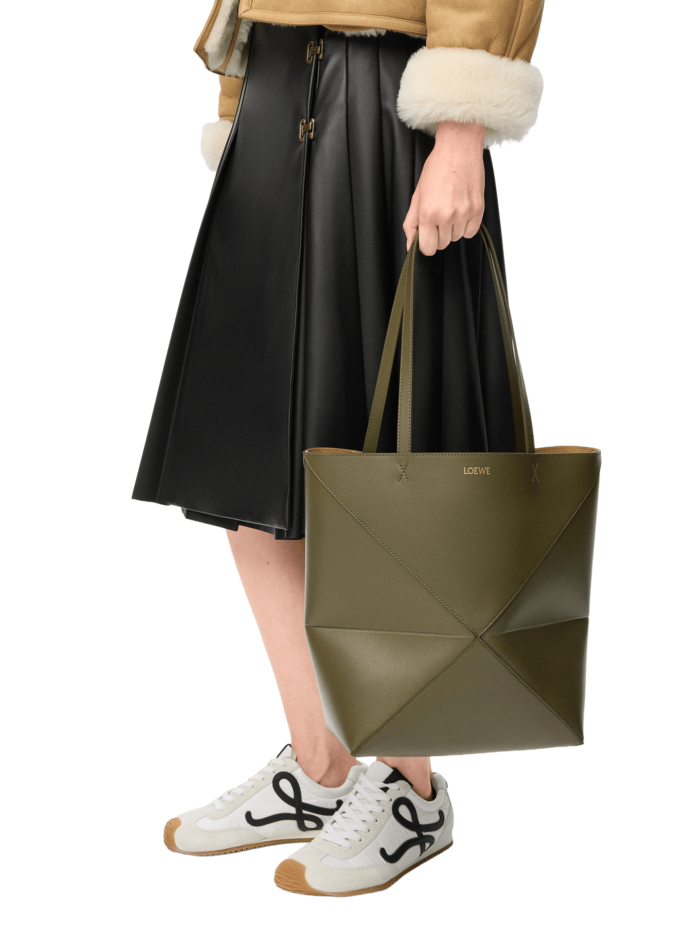 Medium Puzzle Fold leather tote in shiny calfskin LOEWE Khaki