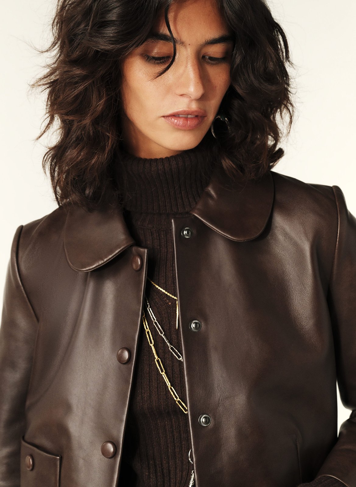 Veste col claudine en cuir milos BA&SH Marron