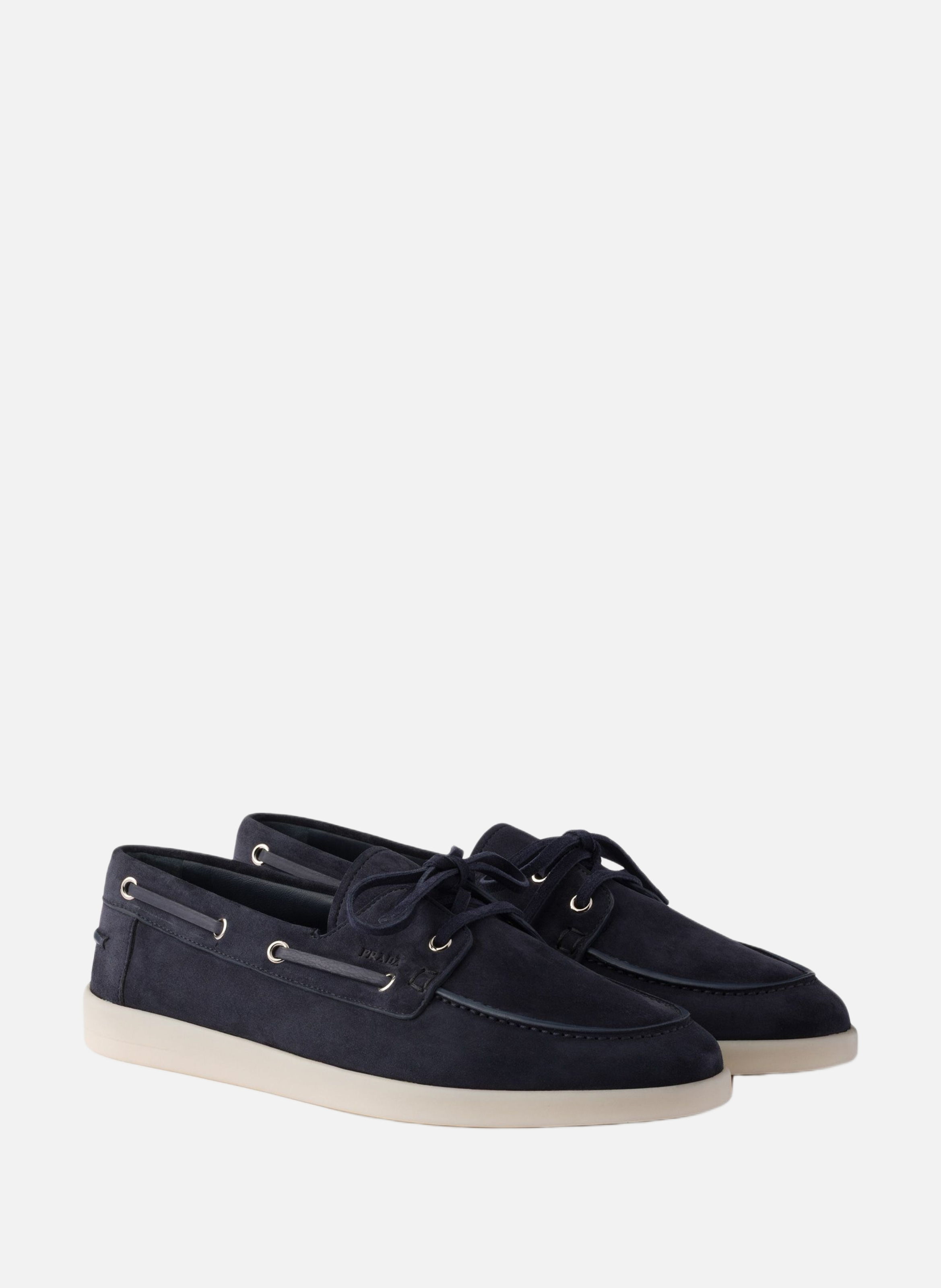 Souliers bateau en veau velours avec lacets PRADA Bleu