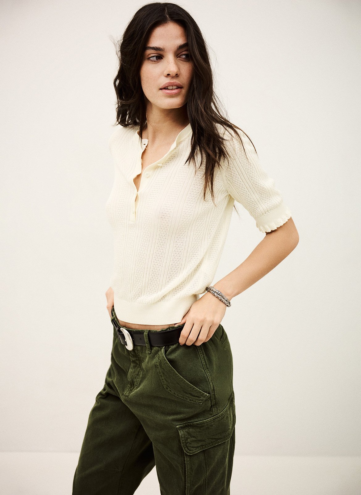 Pull col rond en maille fantaisie unie viola BA&SH Beige