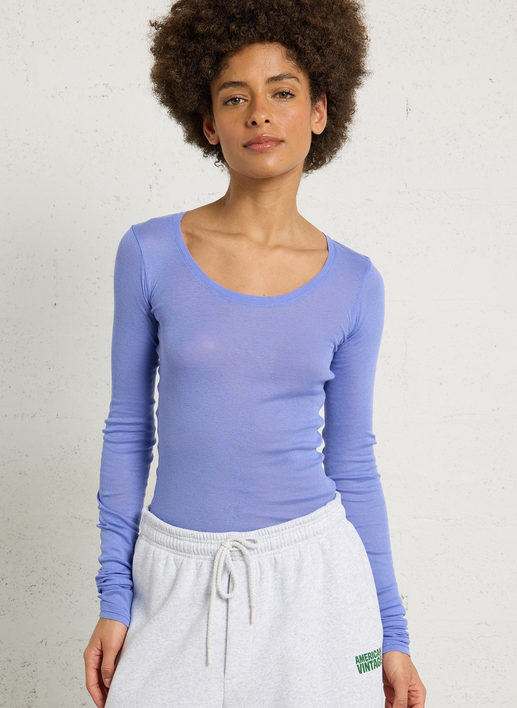 Tee-shirt moulant à col rond en coton massachusetts AMERICAN VINTAGE Bleu