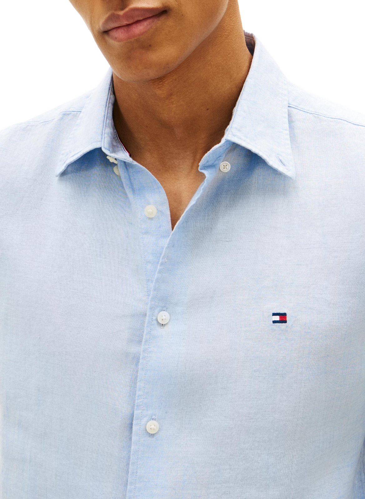 Chemise droite à logo en lin TOMMY HILFIGER Bleu
