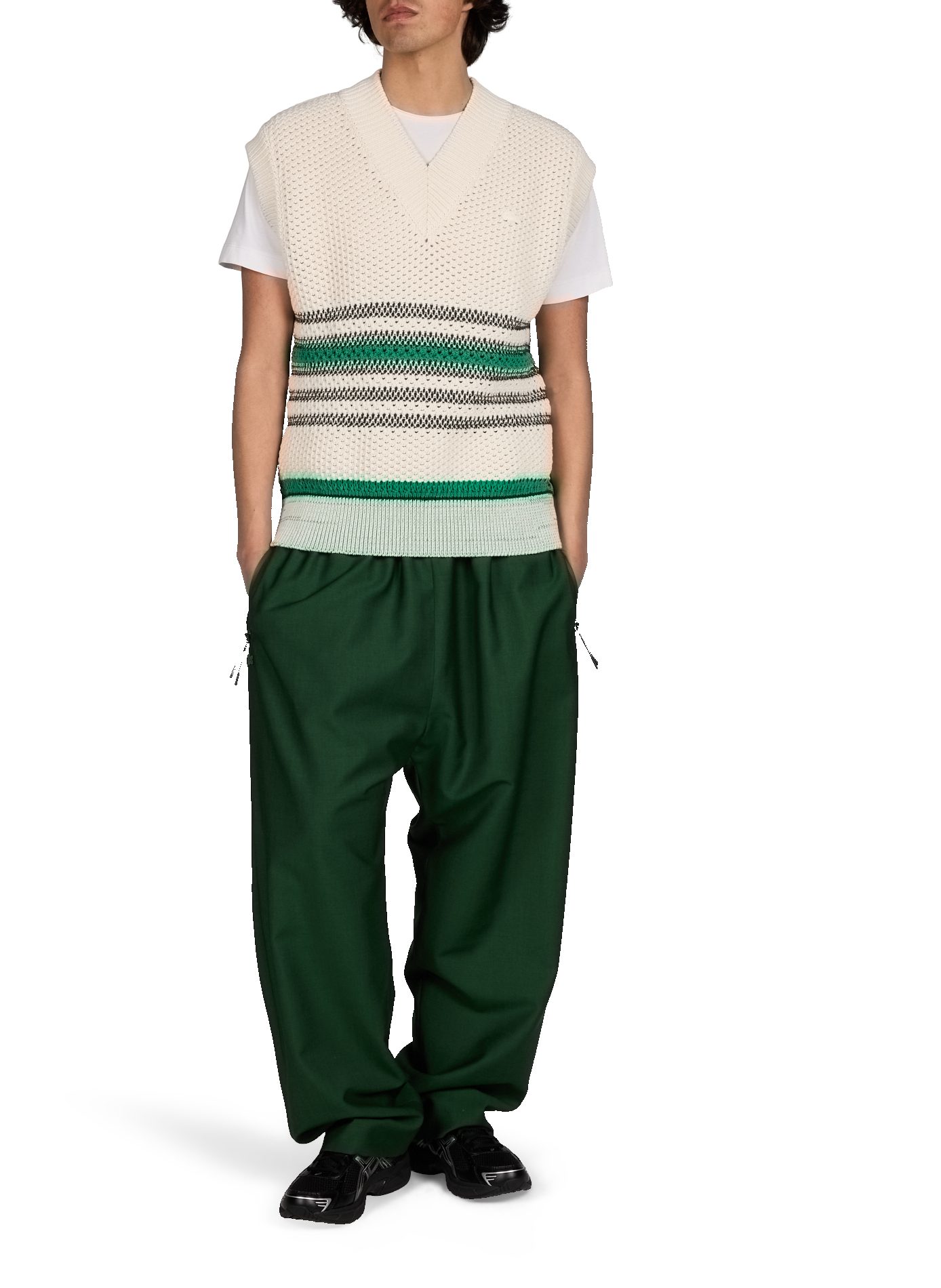 Pantalon Naoki taille doublée en laine LACOSTE Vert