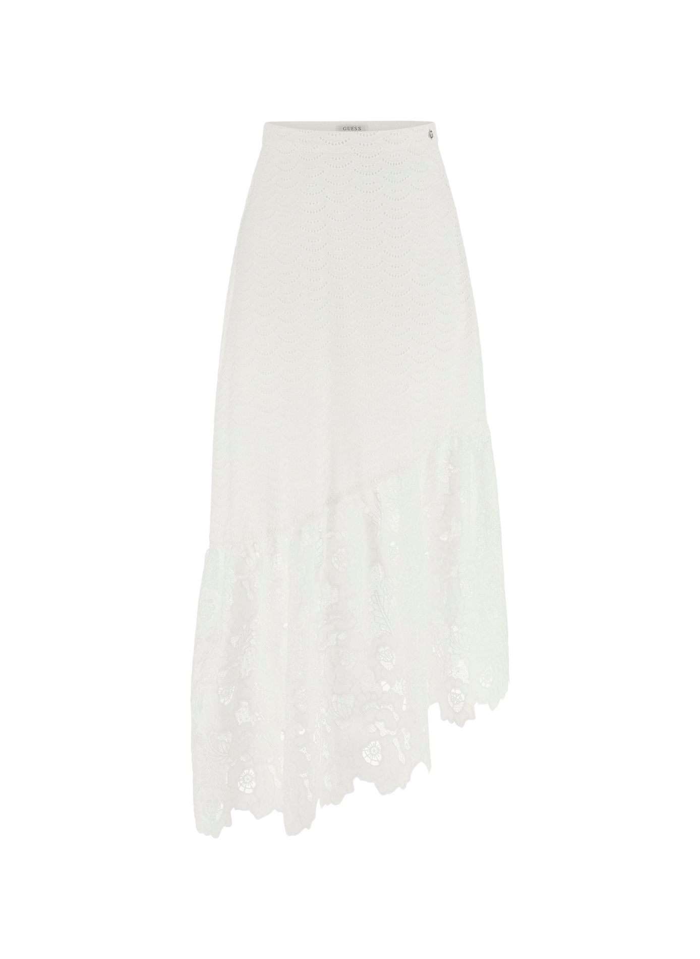 Jupe asymétrique à empiècement dentelle en coton GUESS Blanc