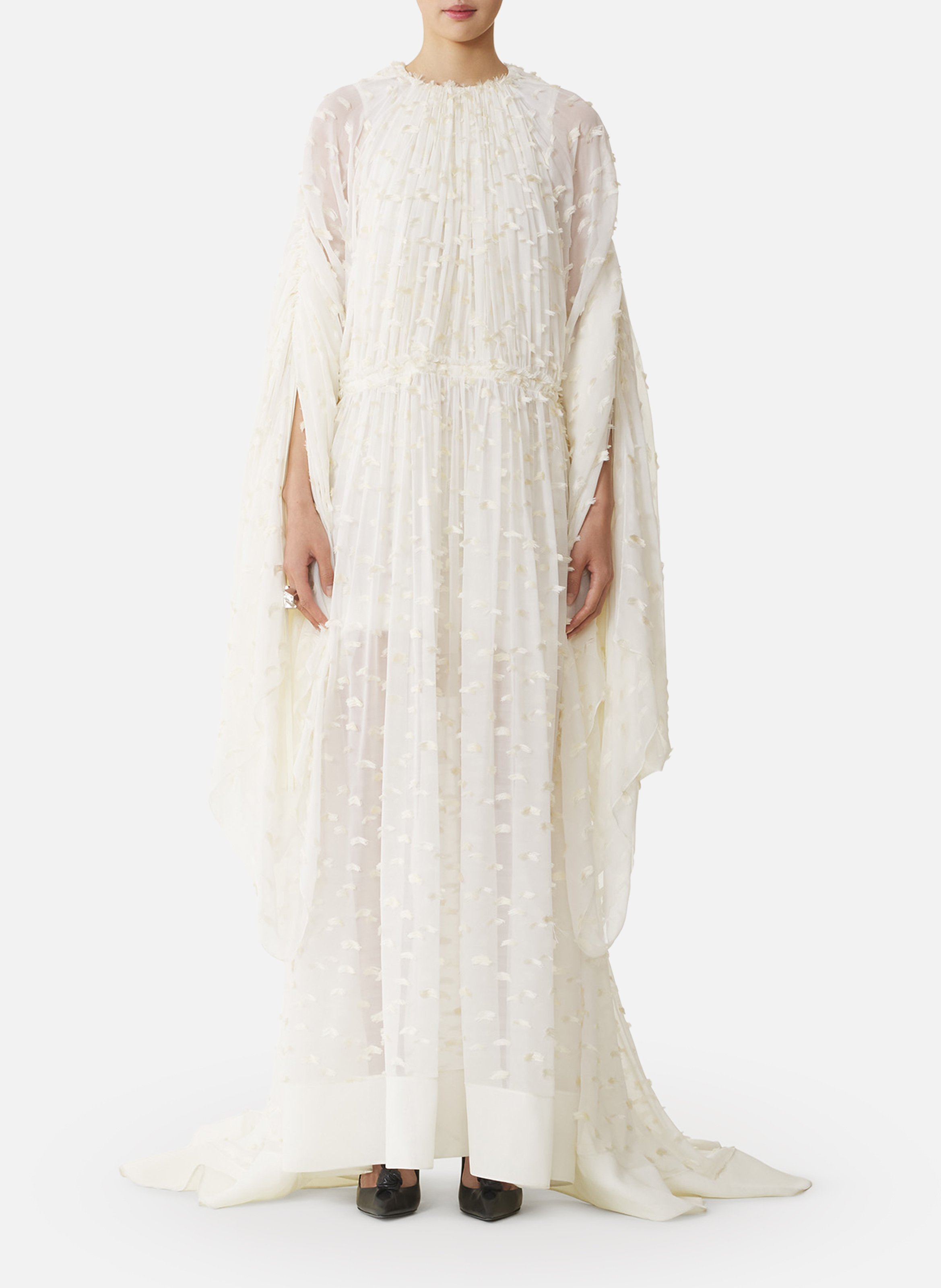 Robe longue en soie à plumetis LANVIN Blanc