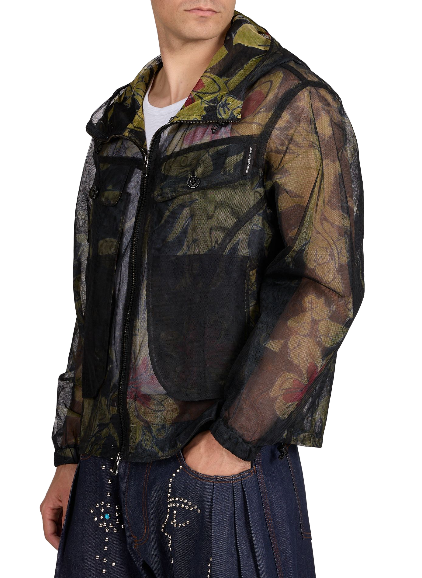 Oversized floral transparent hooded jacket ANDERSSON BELL Black