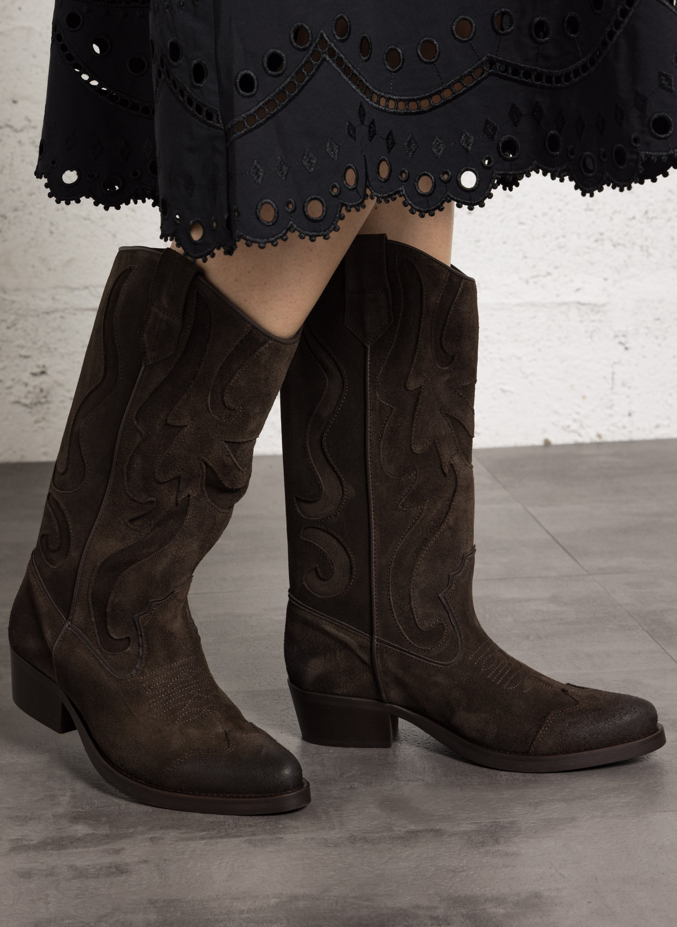 Bottes santiags en cuir velours IKKS Marron
