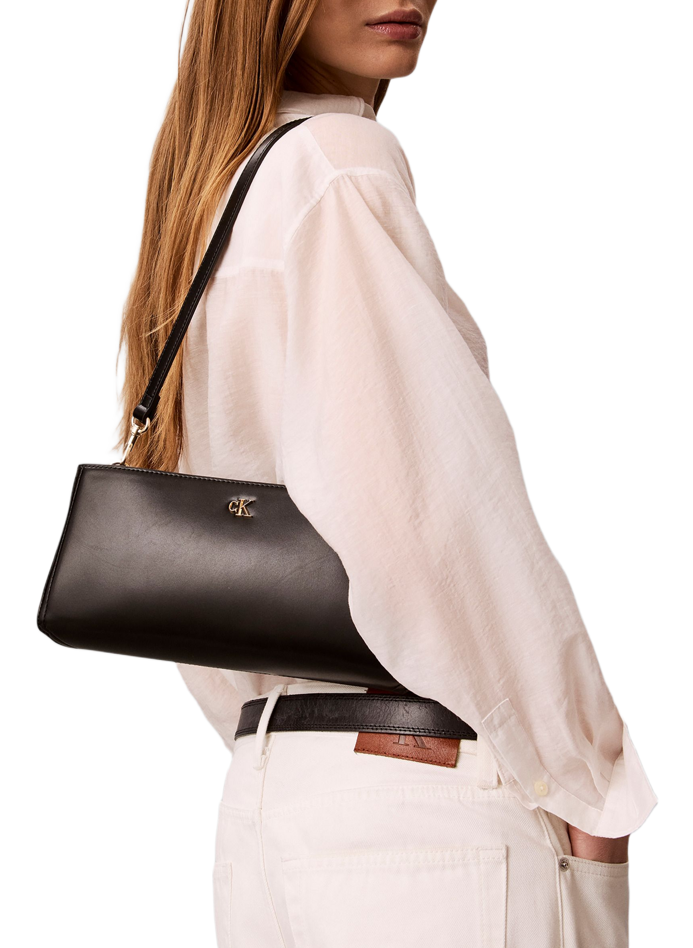 Bolso de mano con logo metálico dorado CALVIN KLEIN Negro