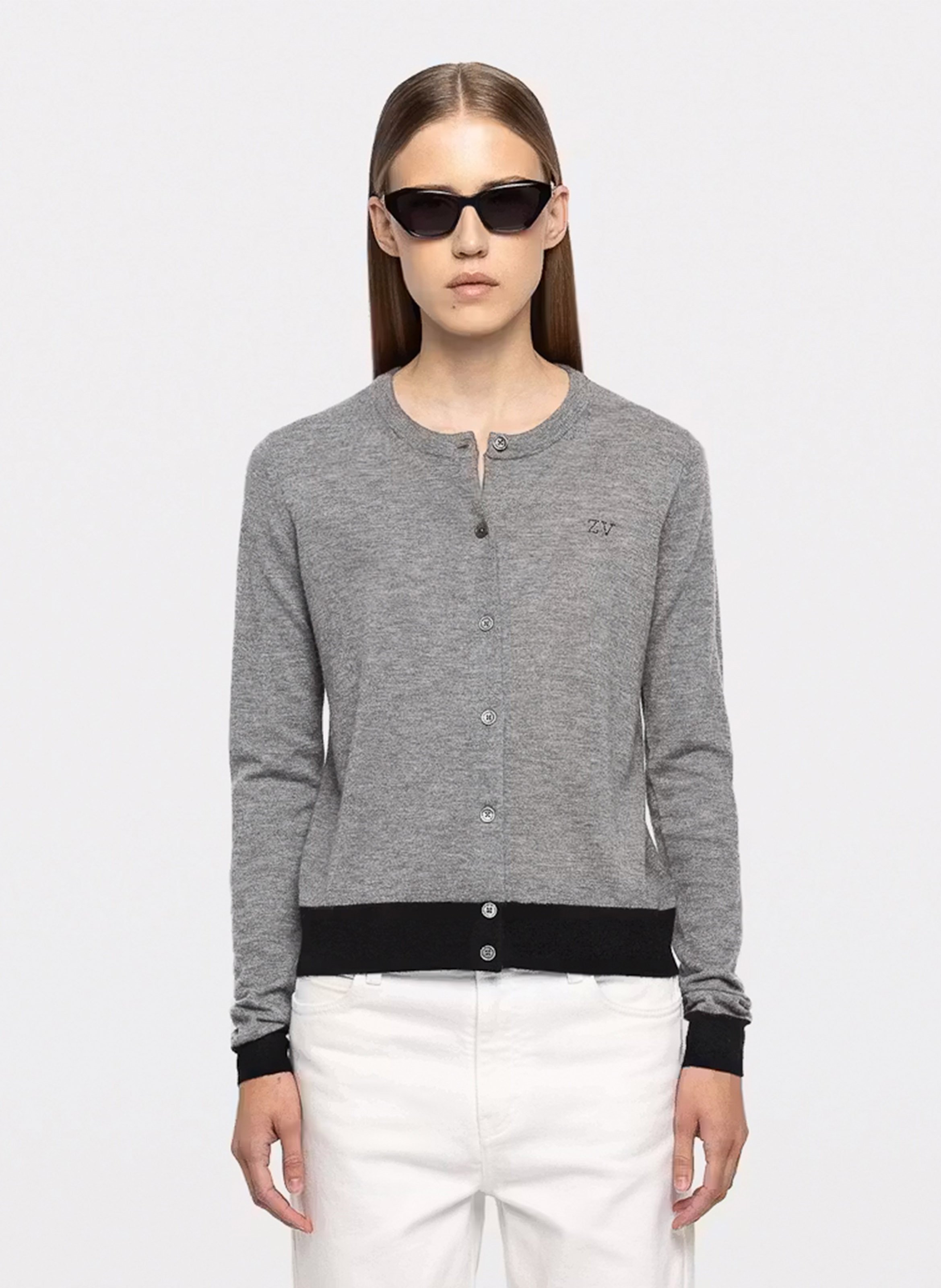 Gilet droit col rond en cachemire missya  Medium grey