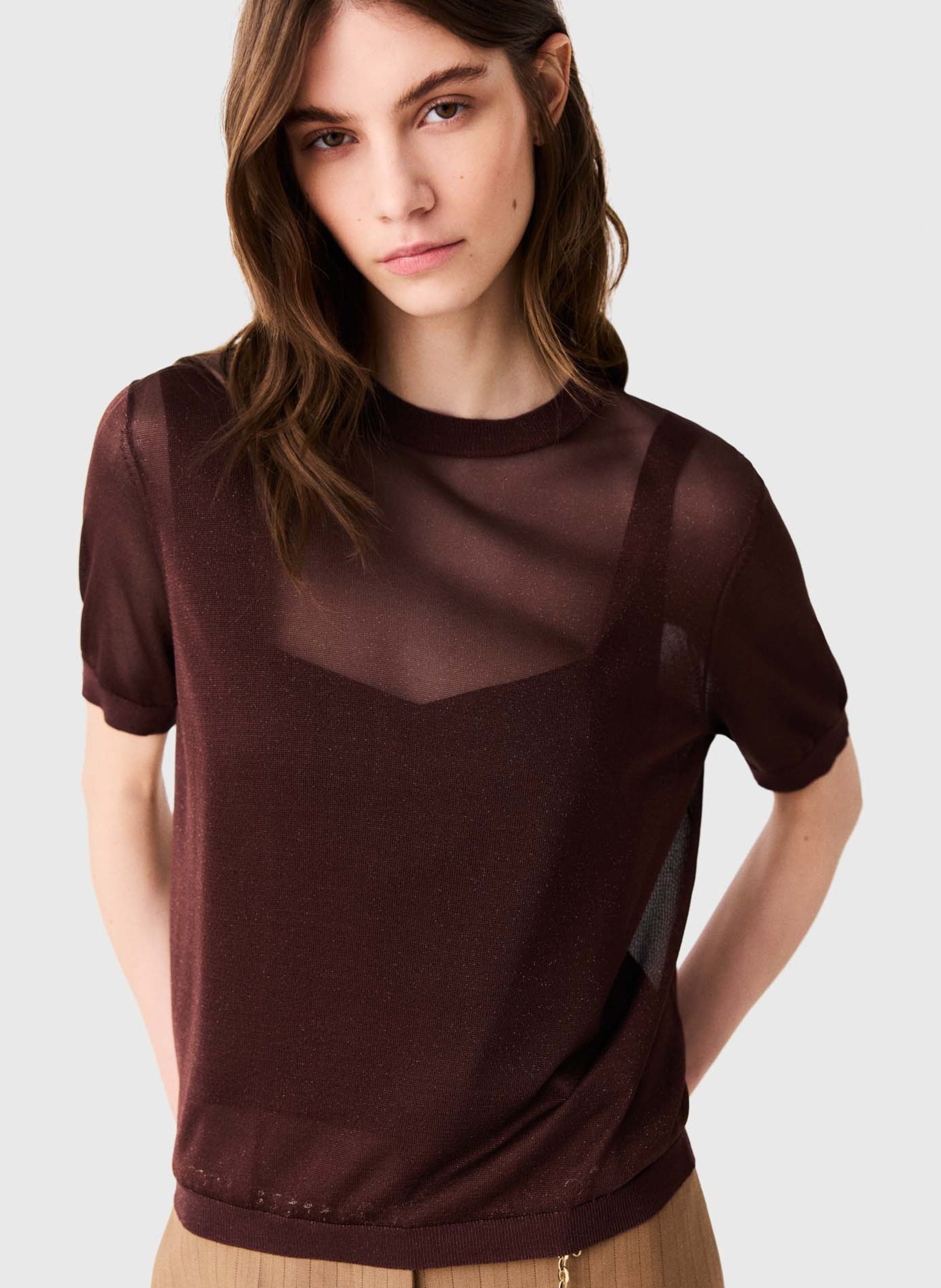 Tee-shirt droit métallisé MAJE Marron