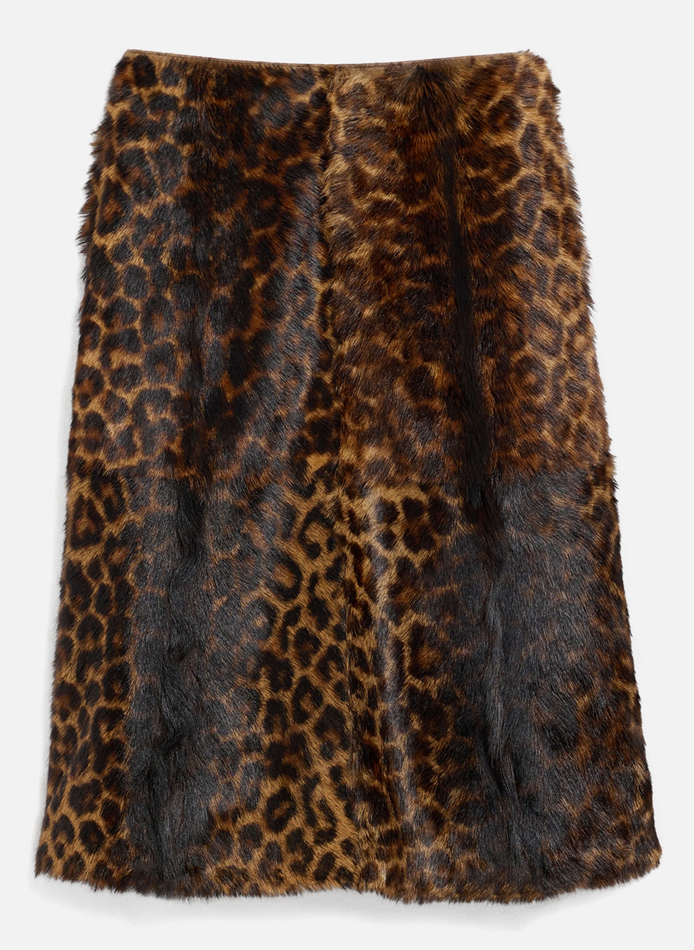 Jupe midi imprimé léopard en cuir de chèvre AMI PARIS Marron