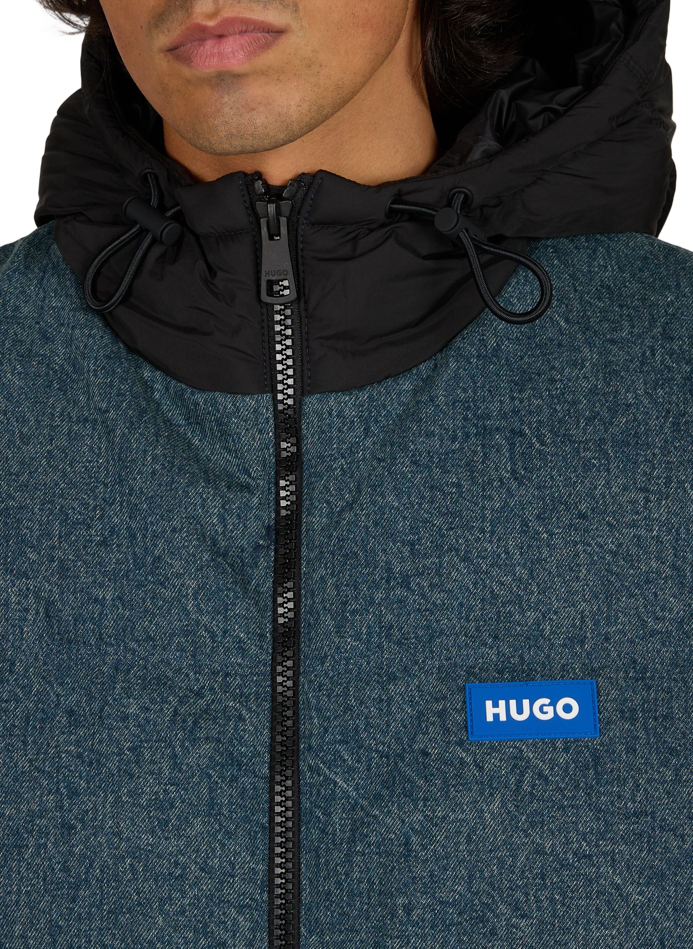 Quilted cotton denim jacket HUGO BLUE Blue