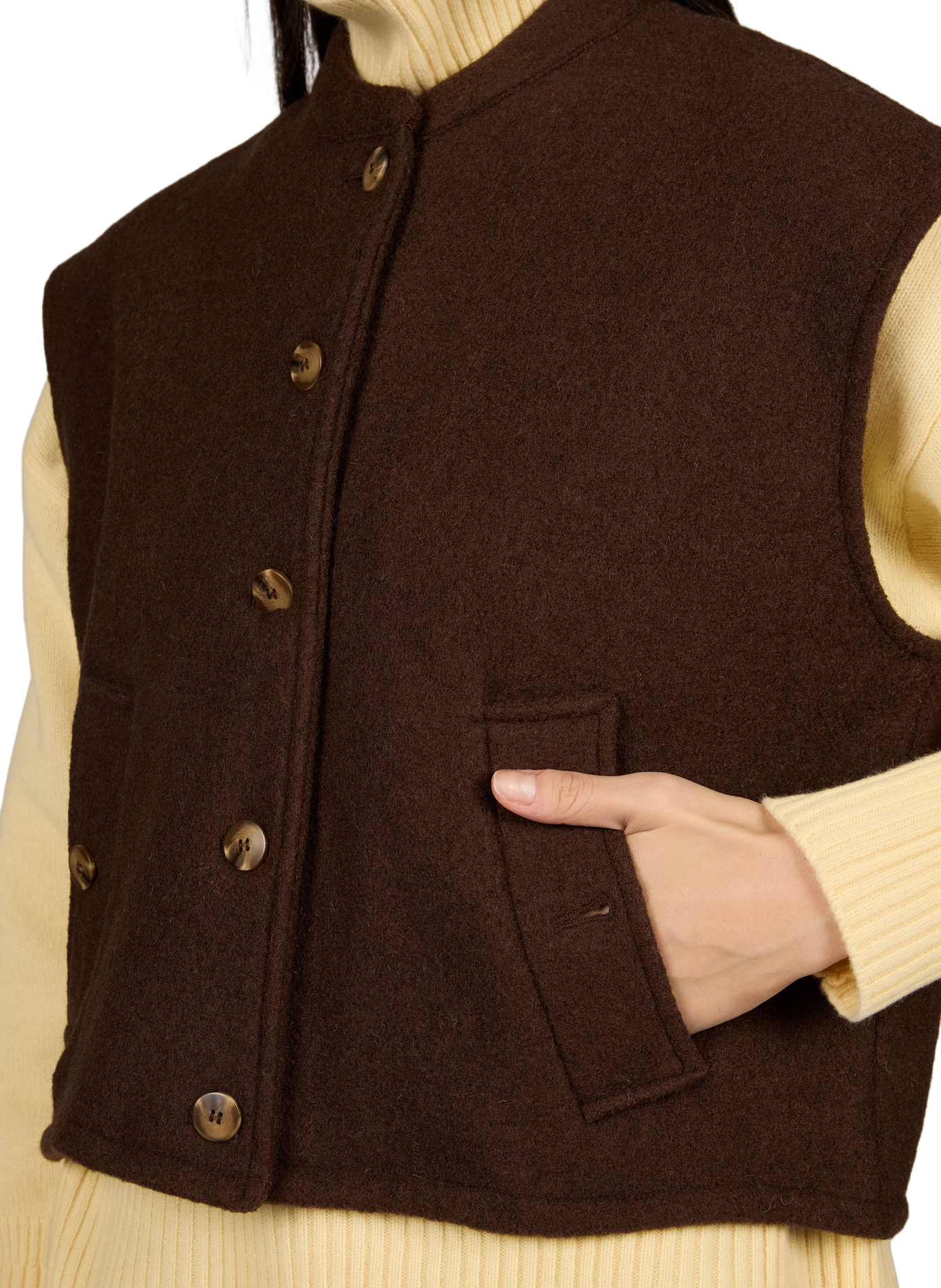 Gerade geschnittene ärmellose Jacke aus Wolle GARANCE Braun