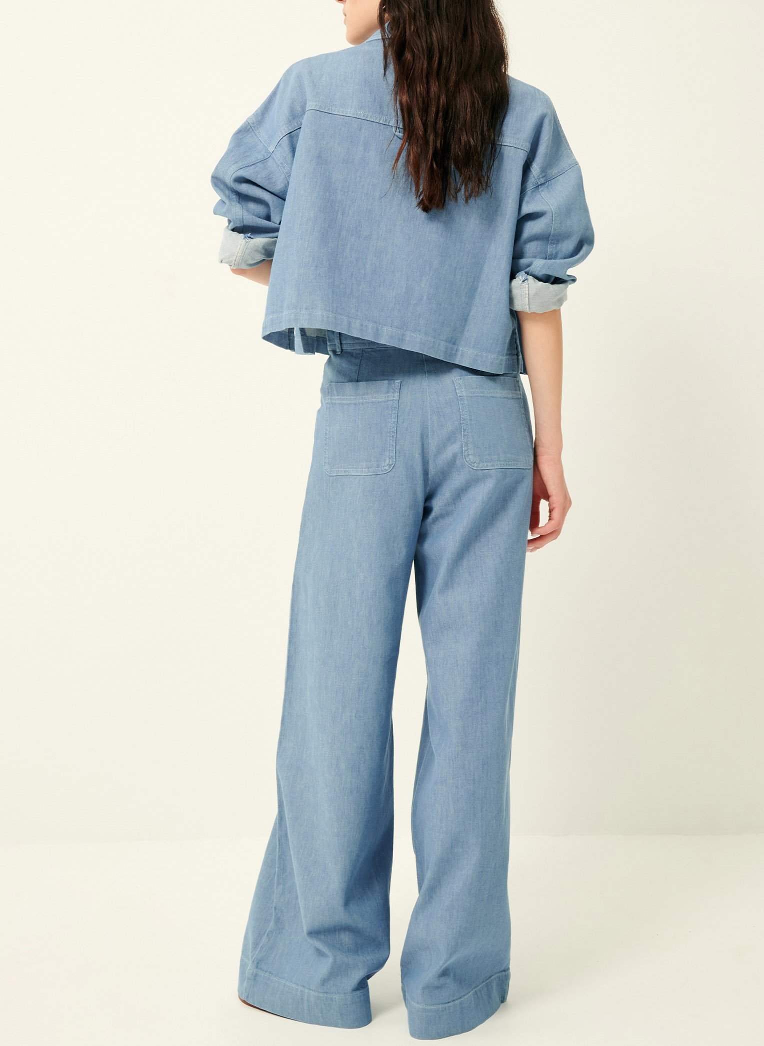 Surchemise droite col classique en coton et lin mélangé notteri SESSUN Bleu