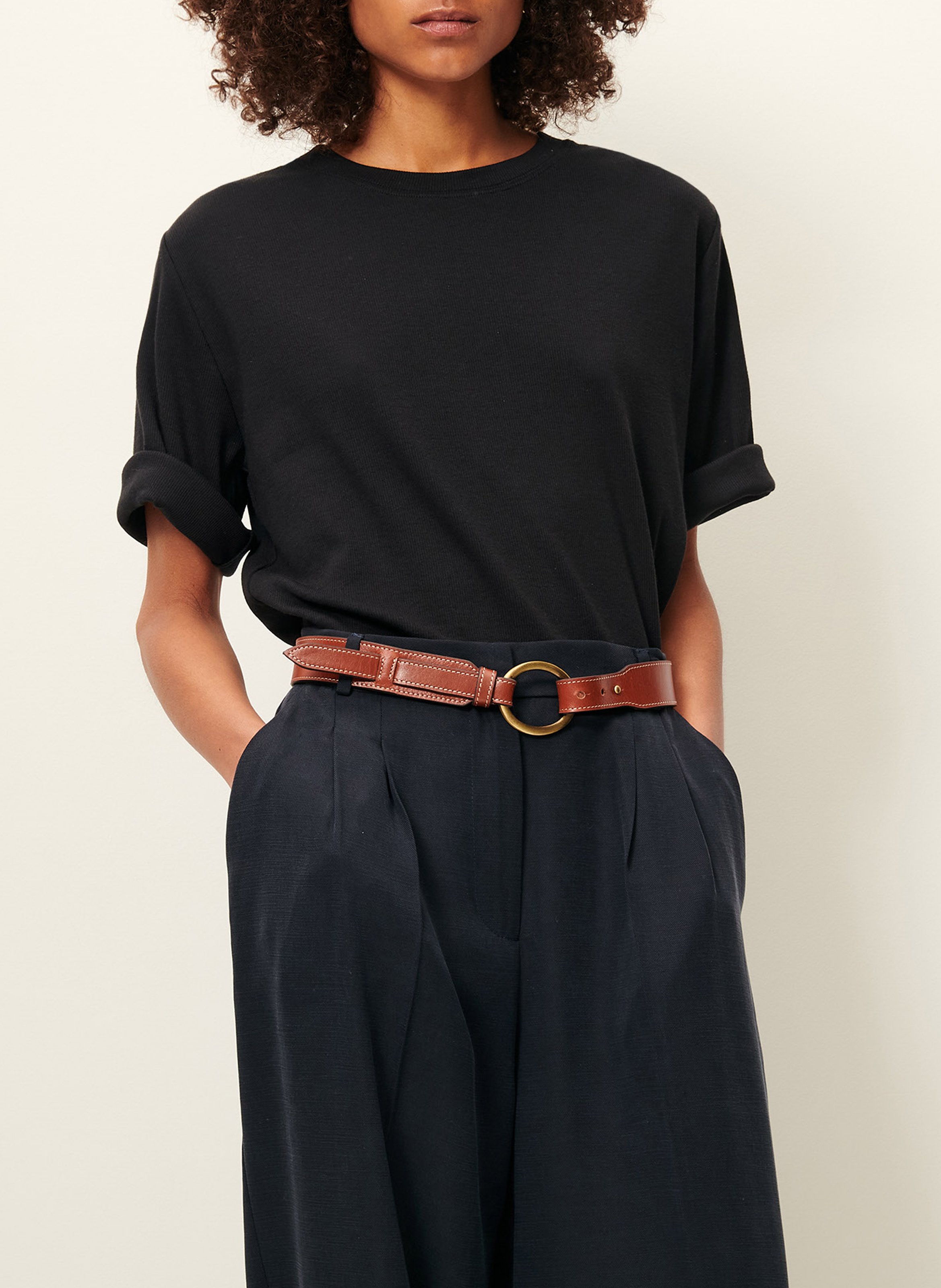 Tee-shirt col rond en jersey côtelé serge co SESSUN Noir