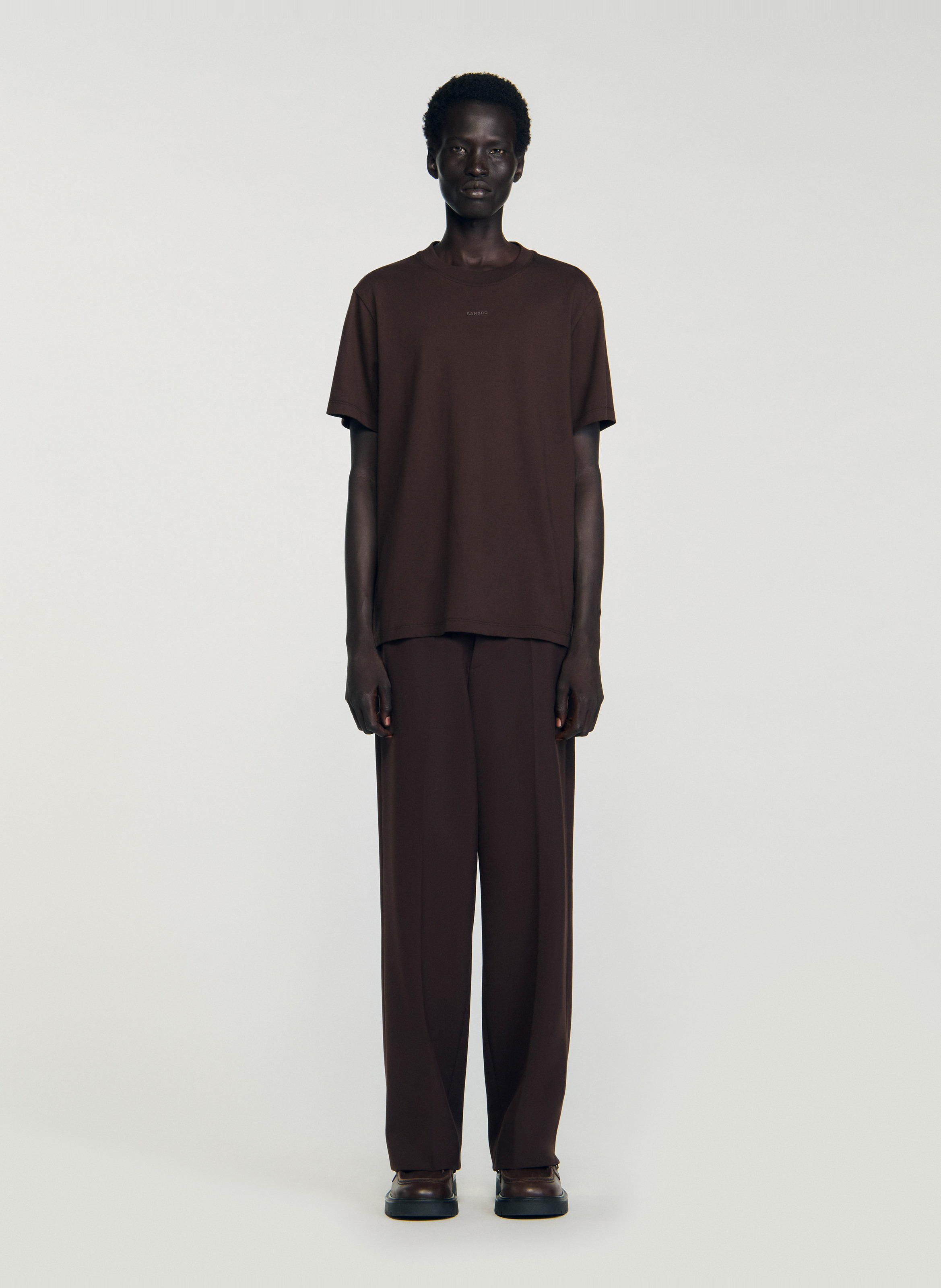 Tee-shirt droit en coton SANDRO Marron