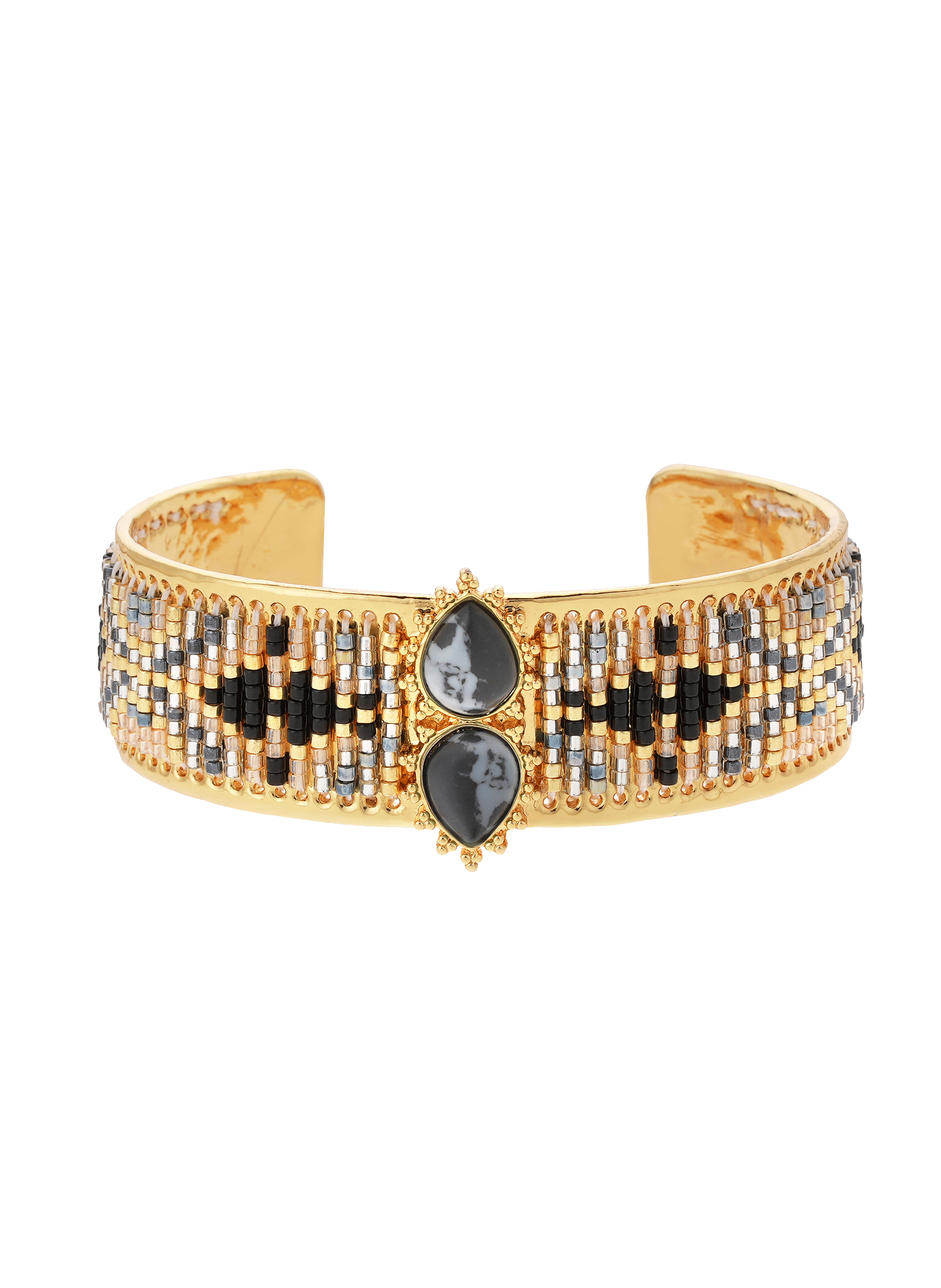 Bracelet jonc avec perles tissées frisco HIPANEMA Noir