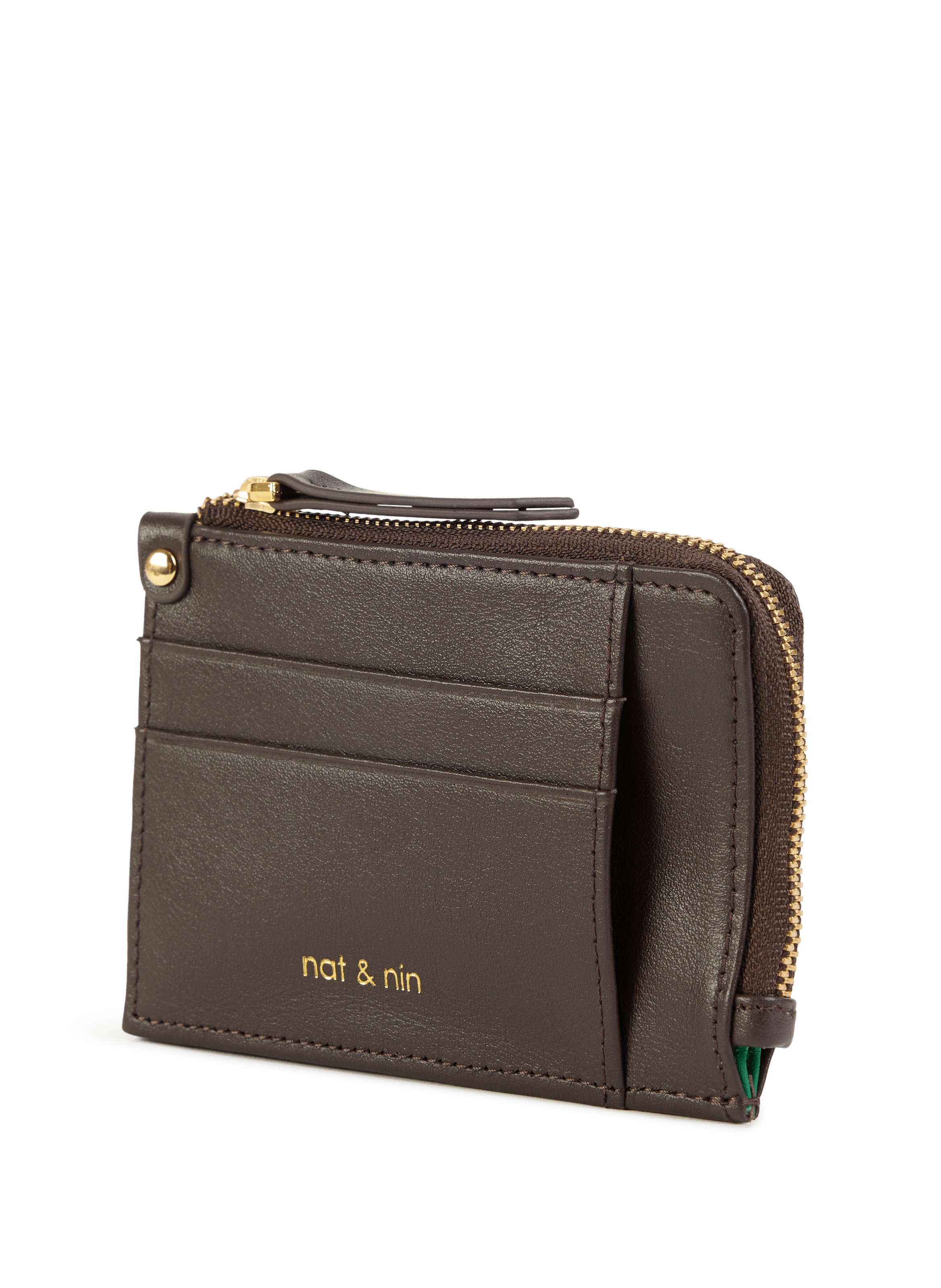 Calfskin leather card holder NAT & NIN Brown