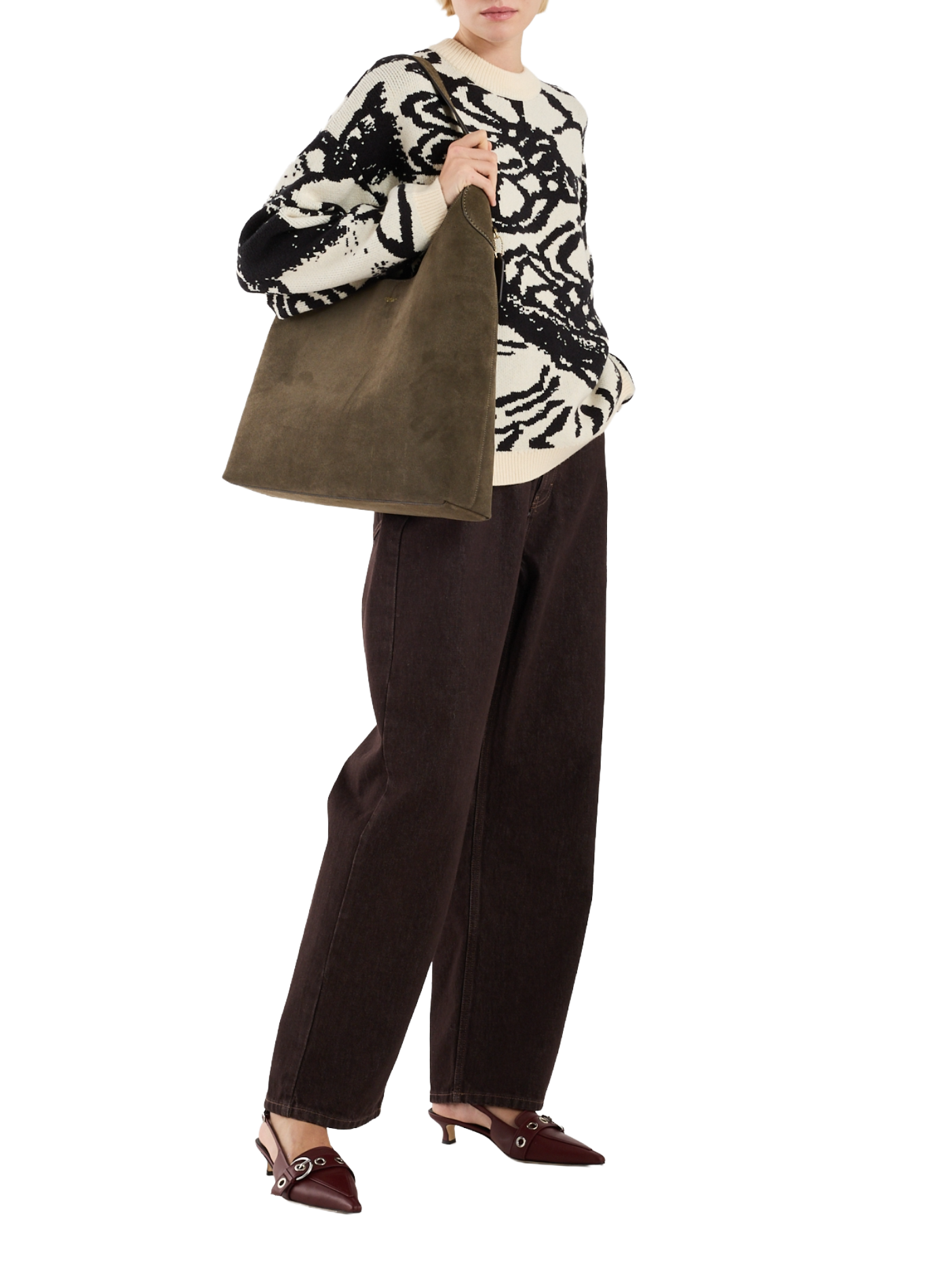 Oversized patterned sweater TOPSHOP Beige