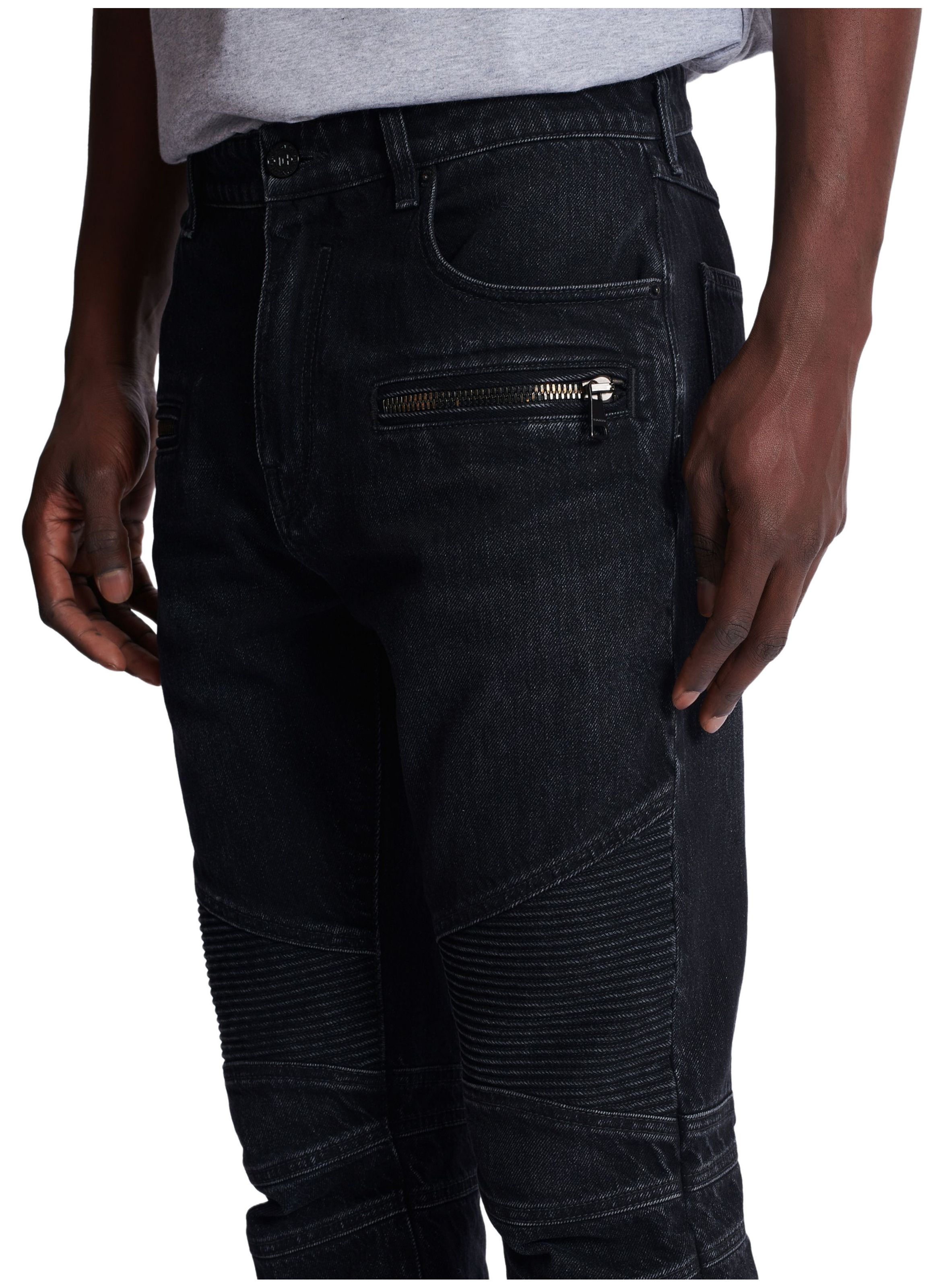 Pantalon biker en denim vintage noir BALMAIN Noir