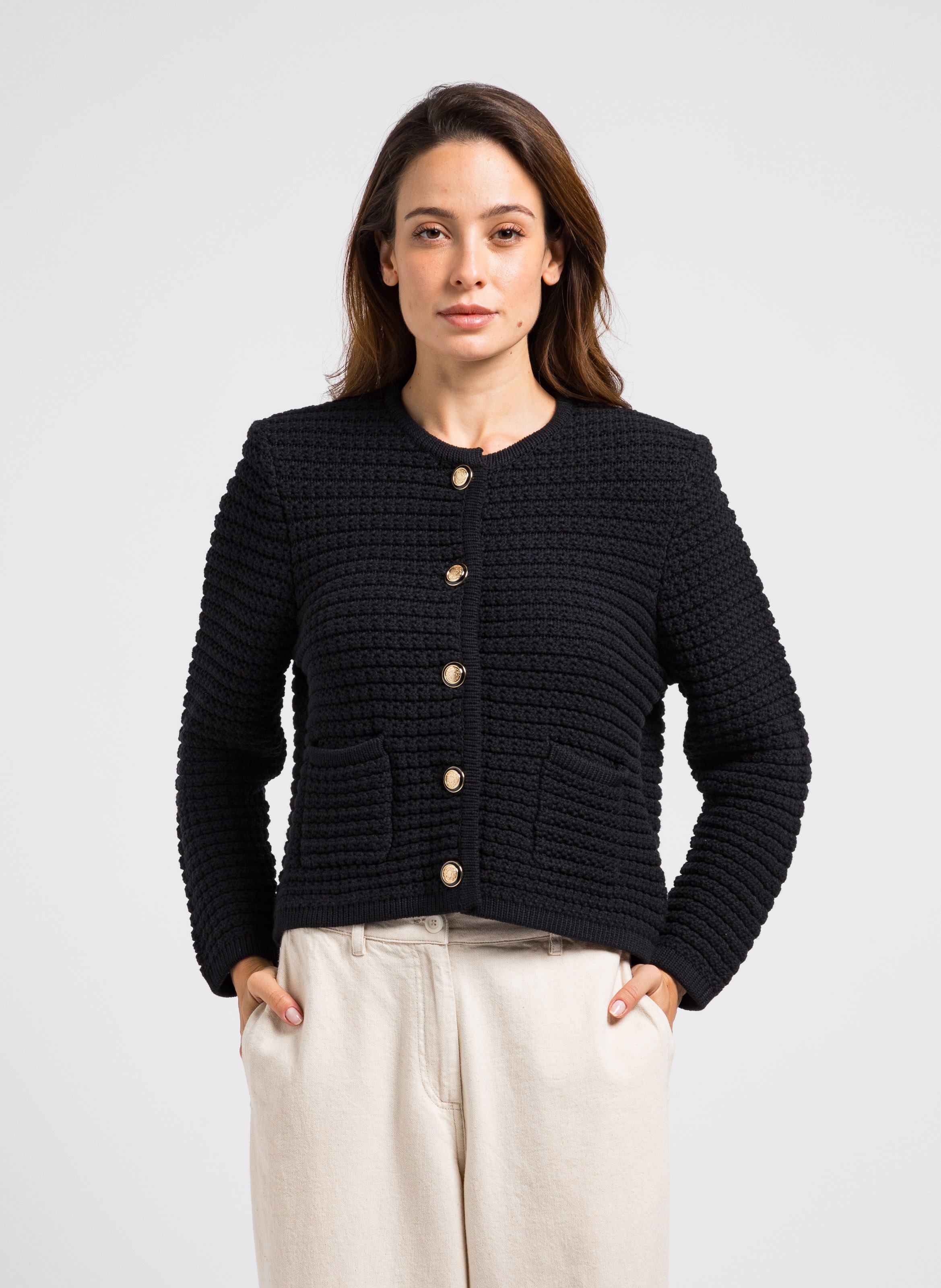 Gilet droit col rond en coton mélangé gaspard BA&SH Noir