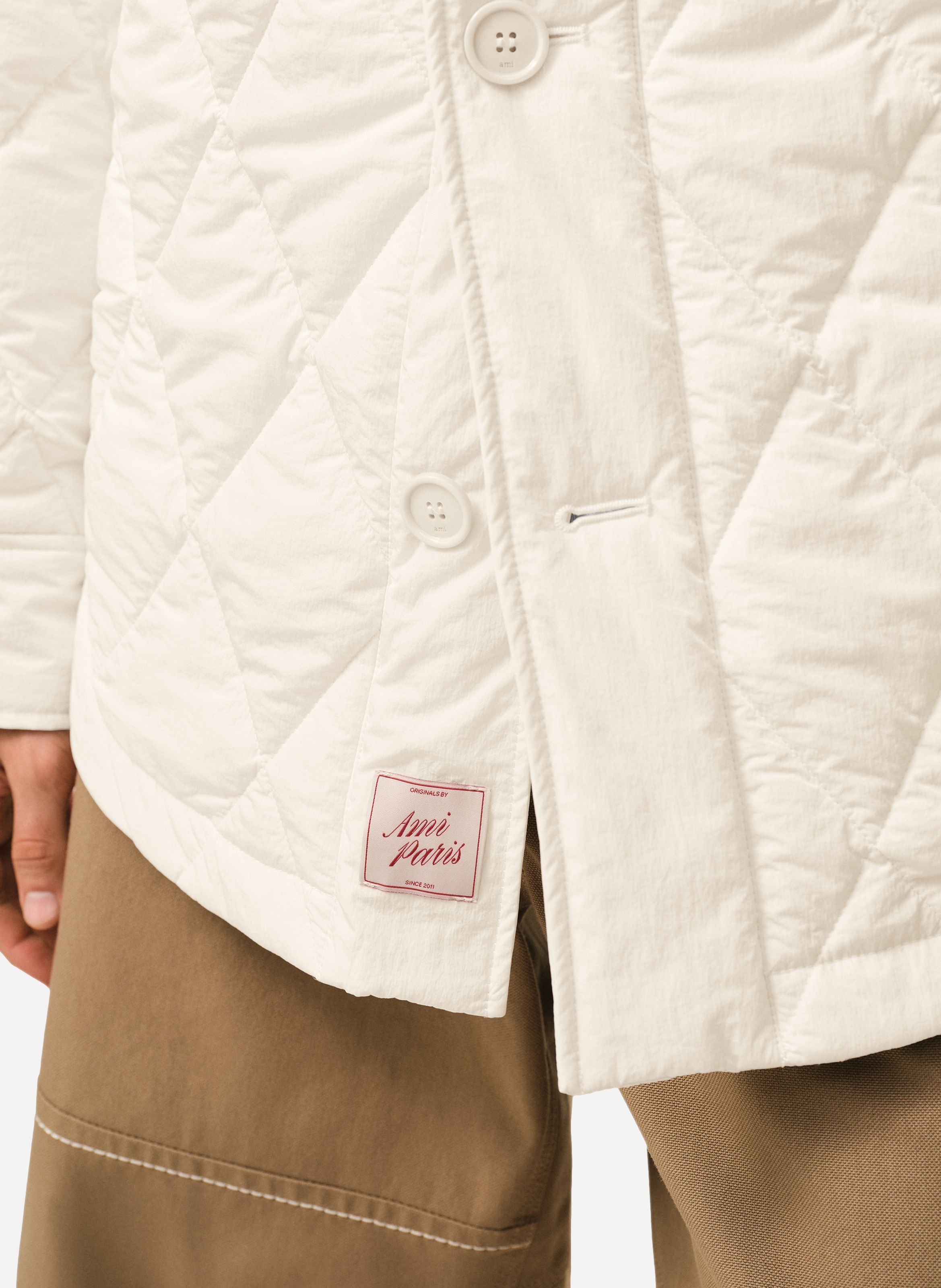 Veste boutonnée rembourrée unisexe en nylon AMI PARIS Blanc