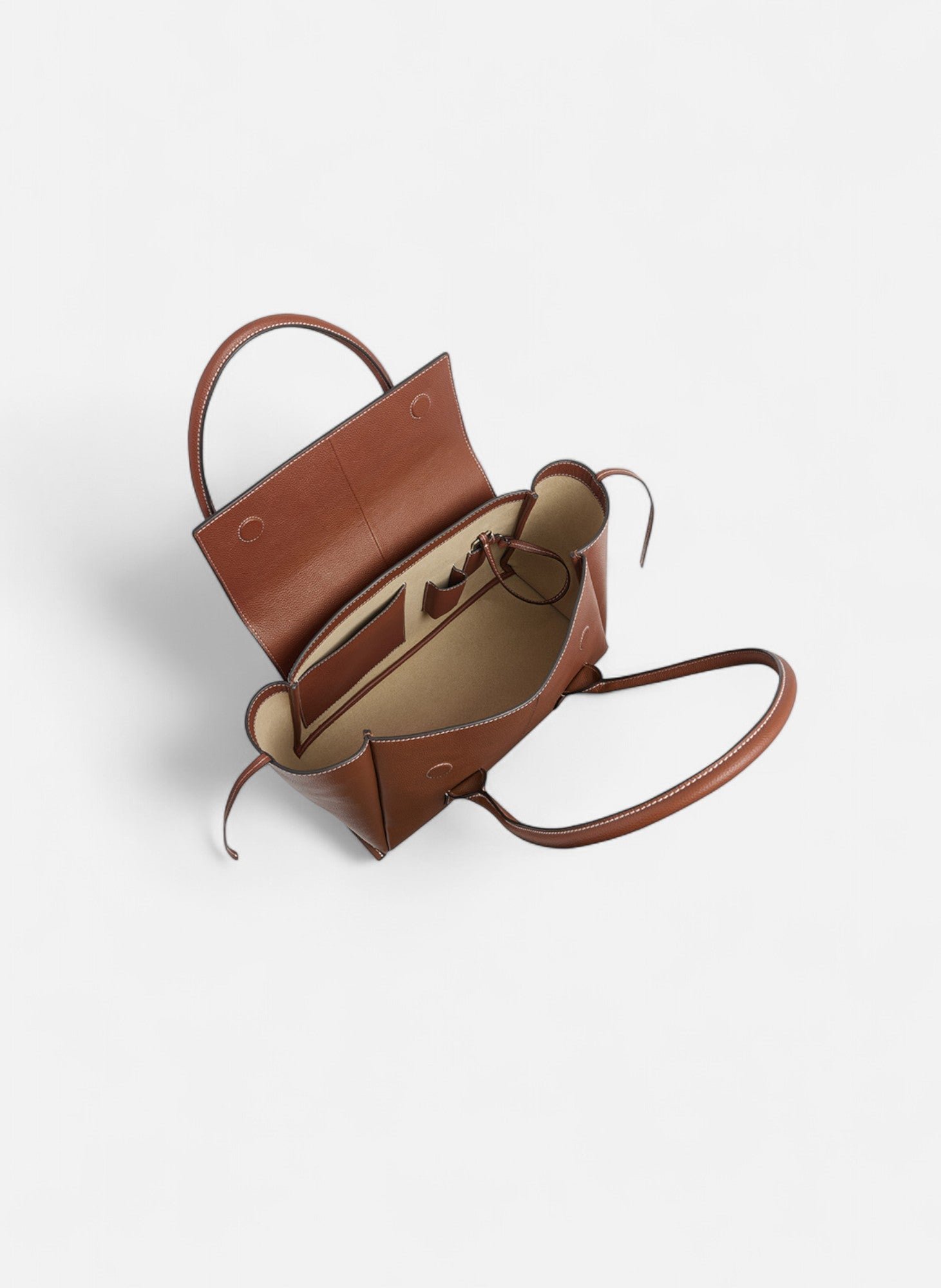 Sac cabas moyen modèle à rabat elena en cuir grainé LE TANNEUR Marron