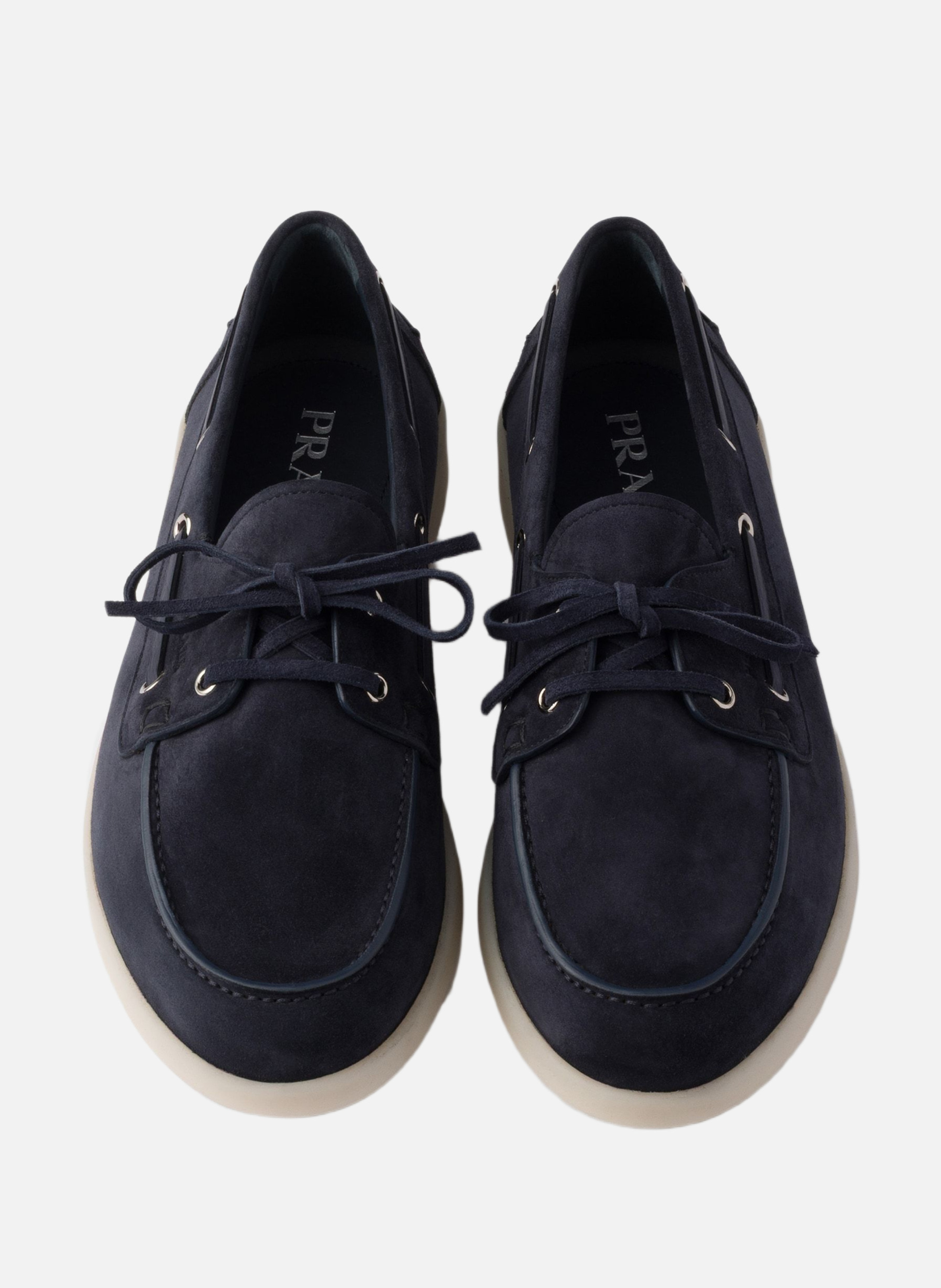 Souliers bateau en veau velours avec lacets PRADA Bleu