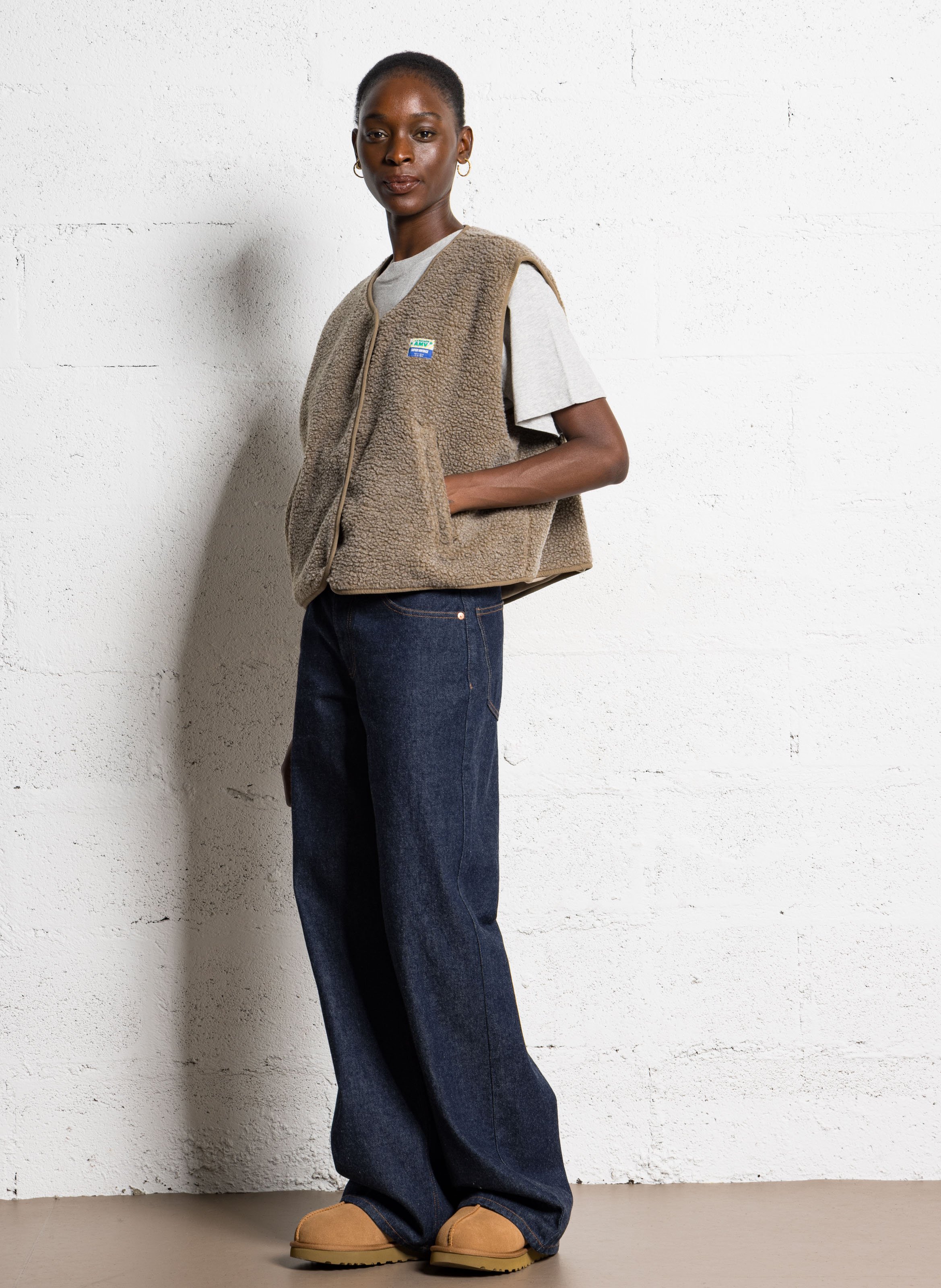 Gilet col rond molletonné sans manches hoktown AMERICAN VINTAGE Marron