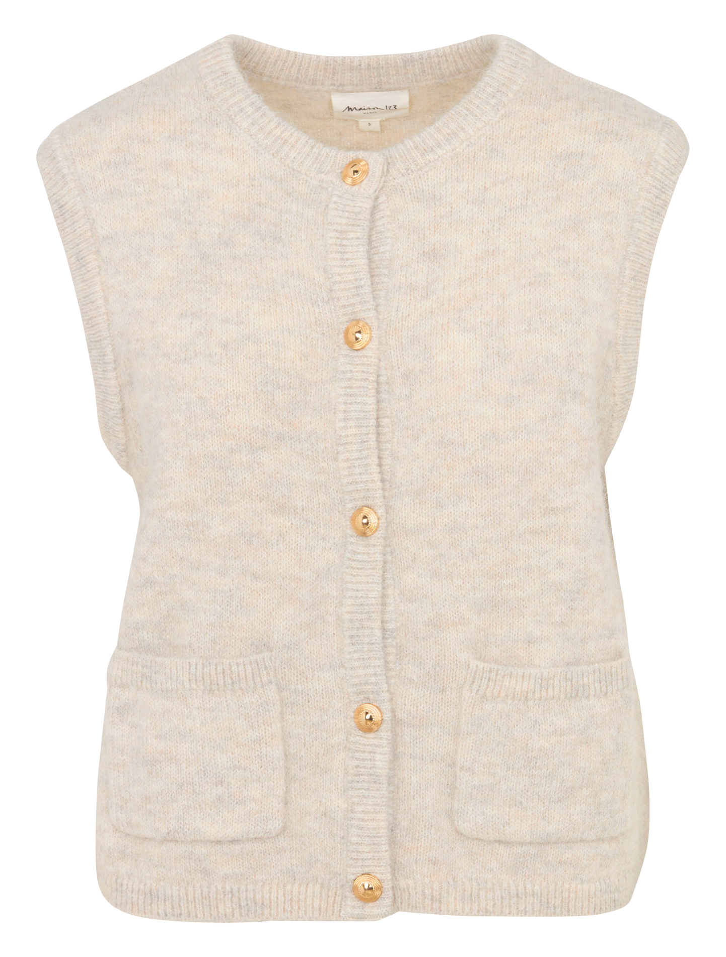 Gilet sans manches col rond en alpaga mélangé polka MAISON 123 Blanc