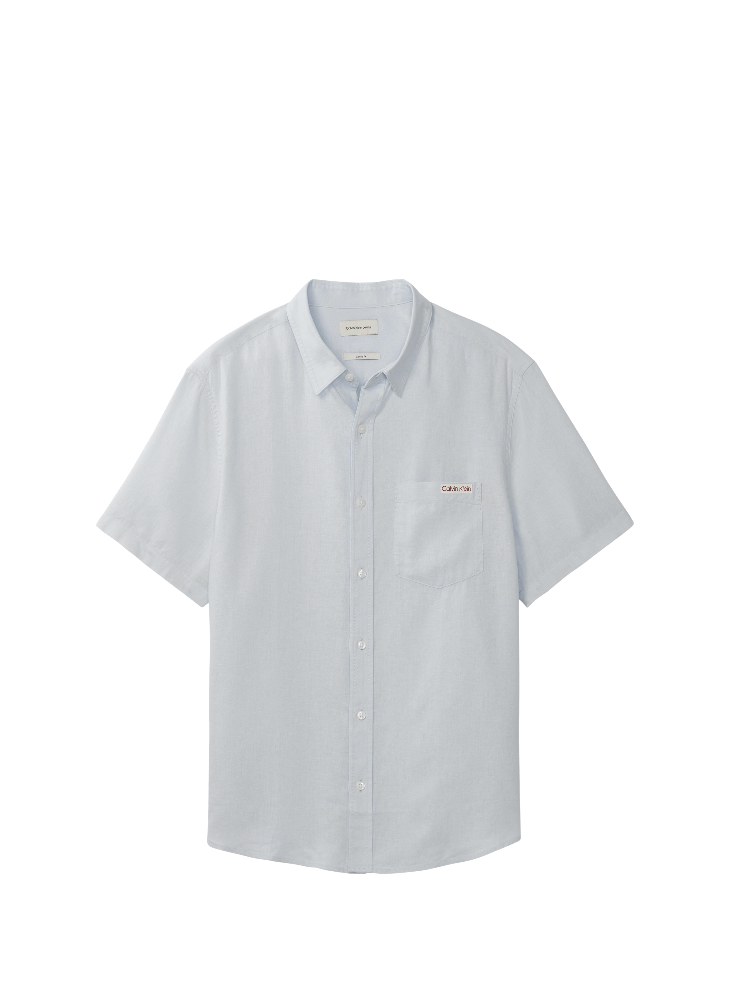 Straight short-sleeved shirt in blended linen CALVIN KLEIN Blue