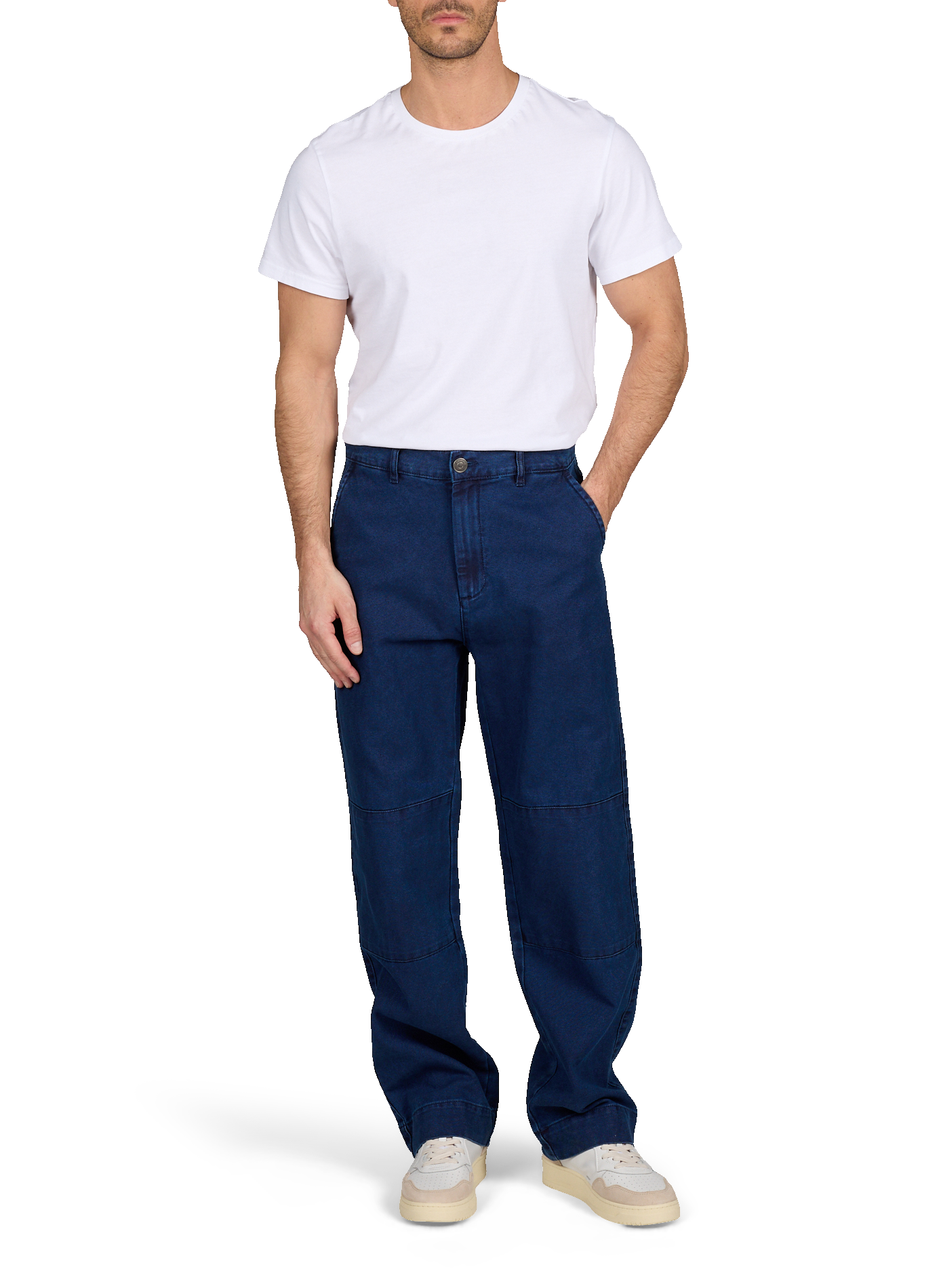 High-waisted solid cotton trousers LAFAURIE Blue