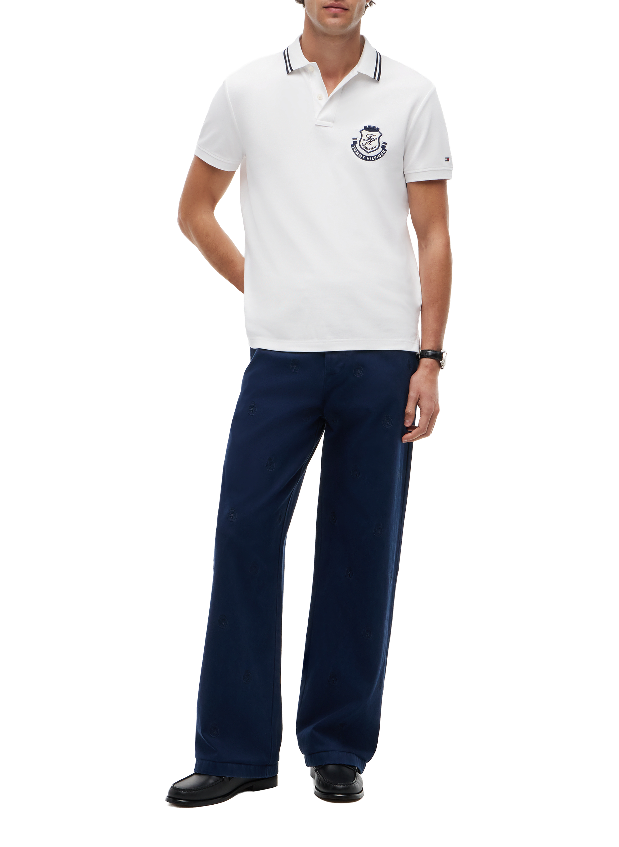 Polo droit à logo en coton mélangé TOMMY HILFIGER Blanc