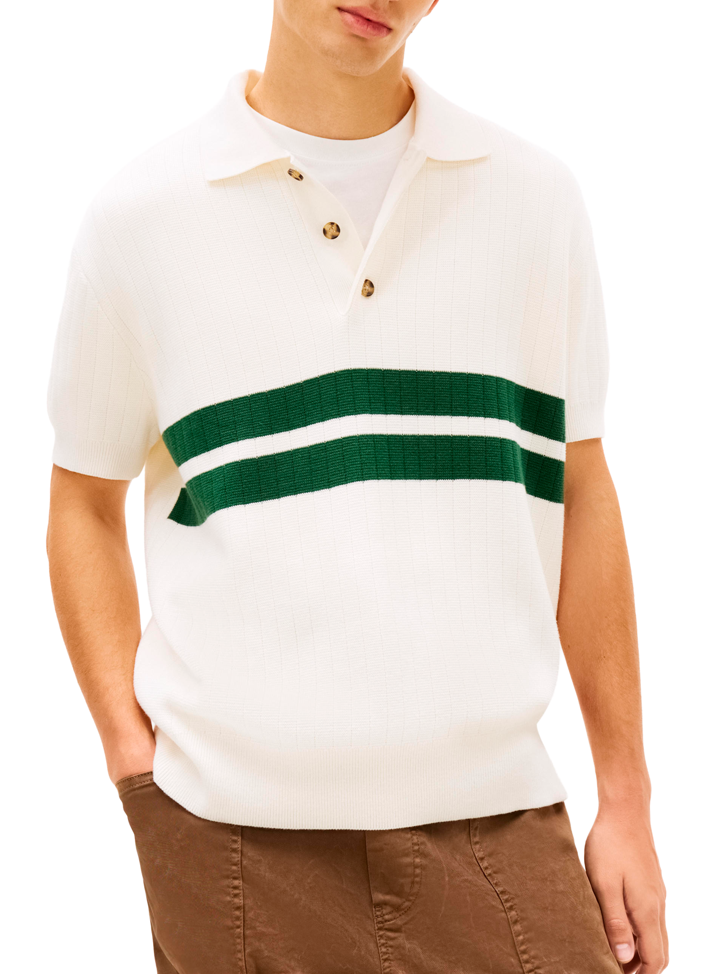 Polo à manches courtes avec double bande contrastante en coton TOMMY HILFIGER Beige