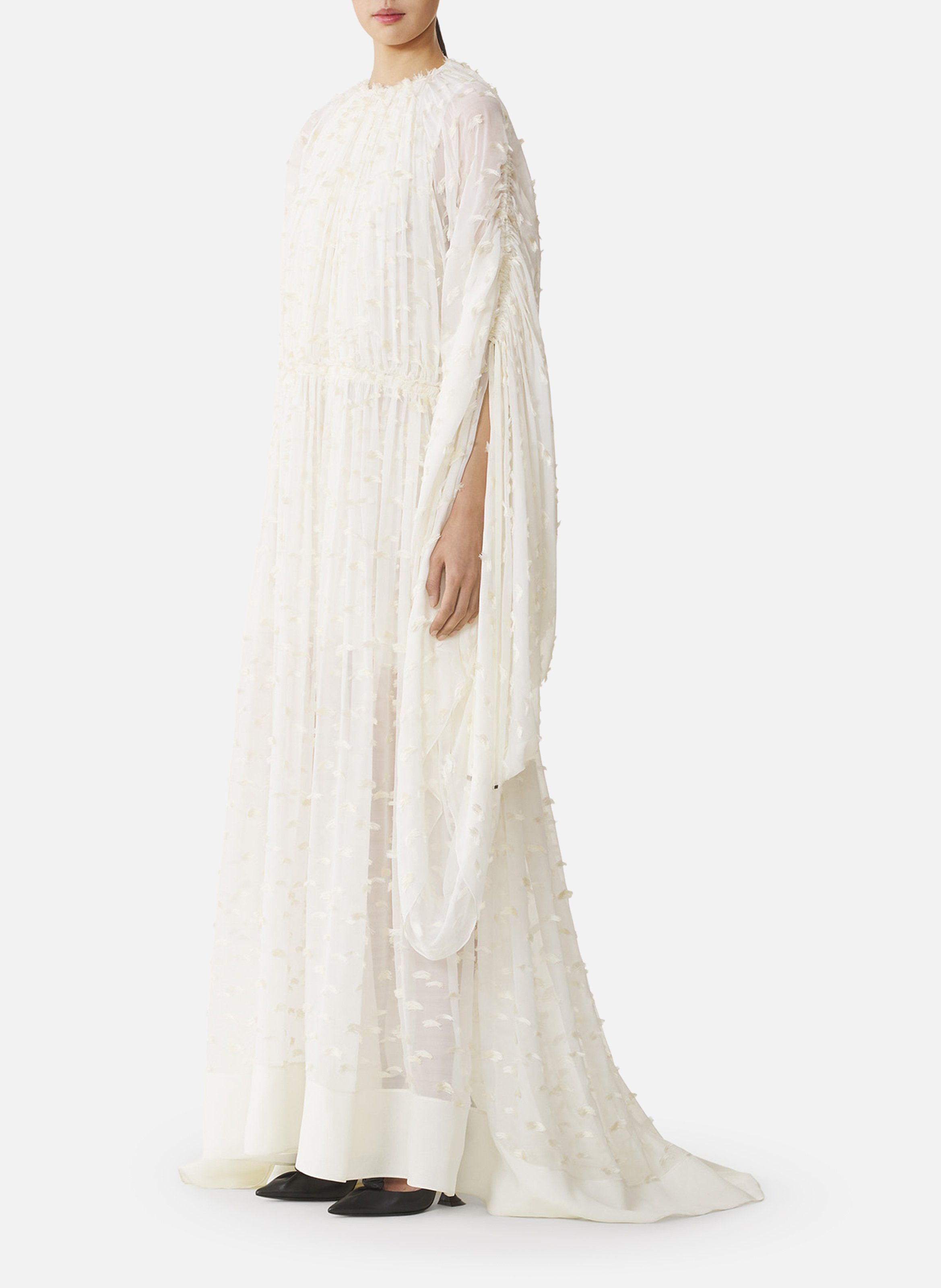 Robe longue en soie à plumetis LANVIN Blanc