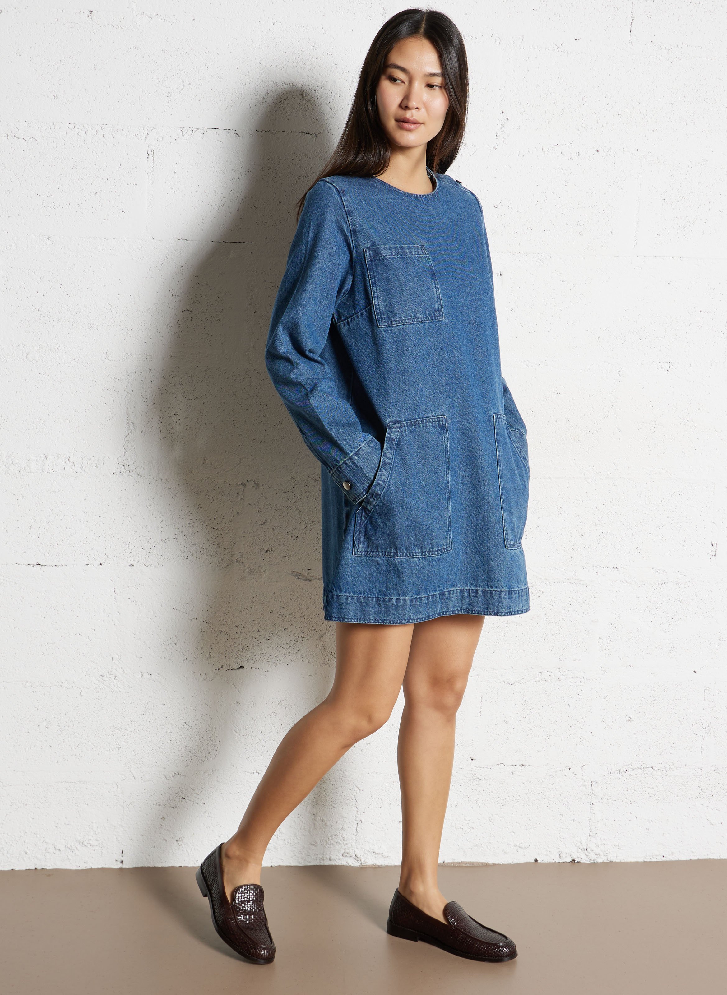 Robe en jean droite à poches IKKS Bleu