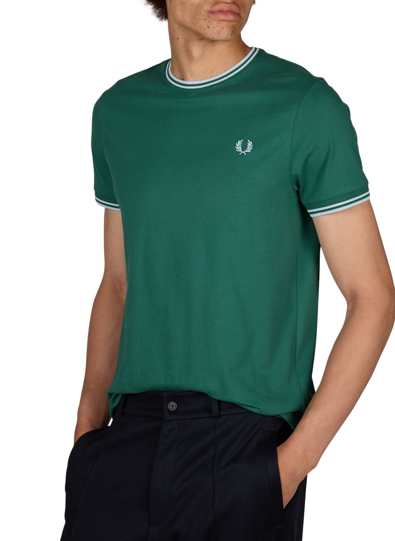 Effen T-shirt met ronde hals van katoen. FRED PERRY Groen