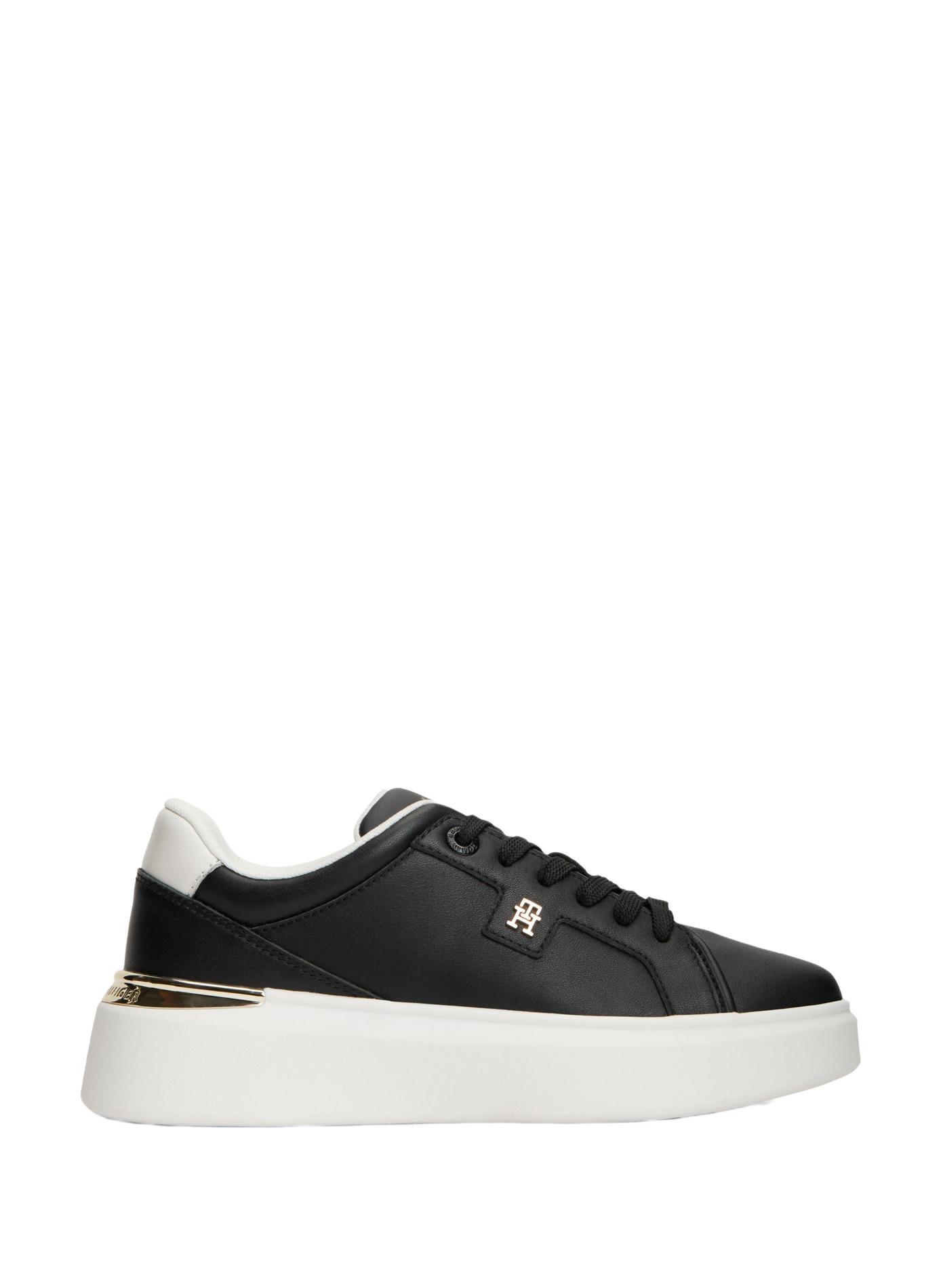 Sneakers with thick soles and gold detail in leather TOMMY HILFIGER Black