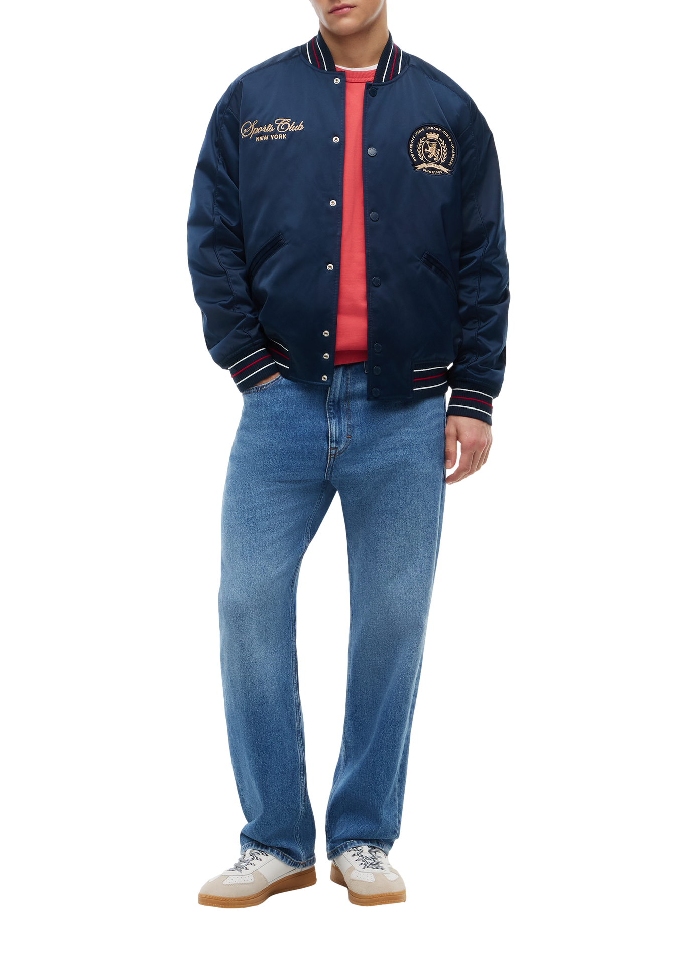 Geborduurde bomberjack met ronde hals TOMMY HILFIGER Blauw