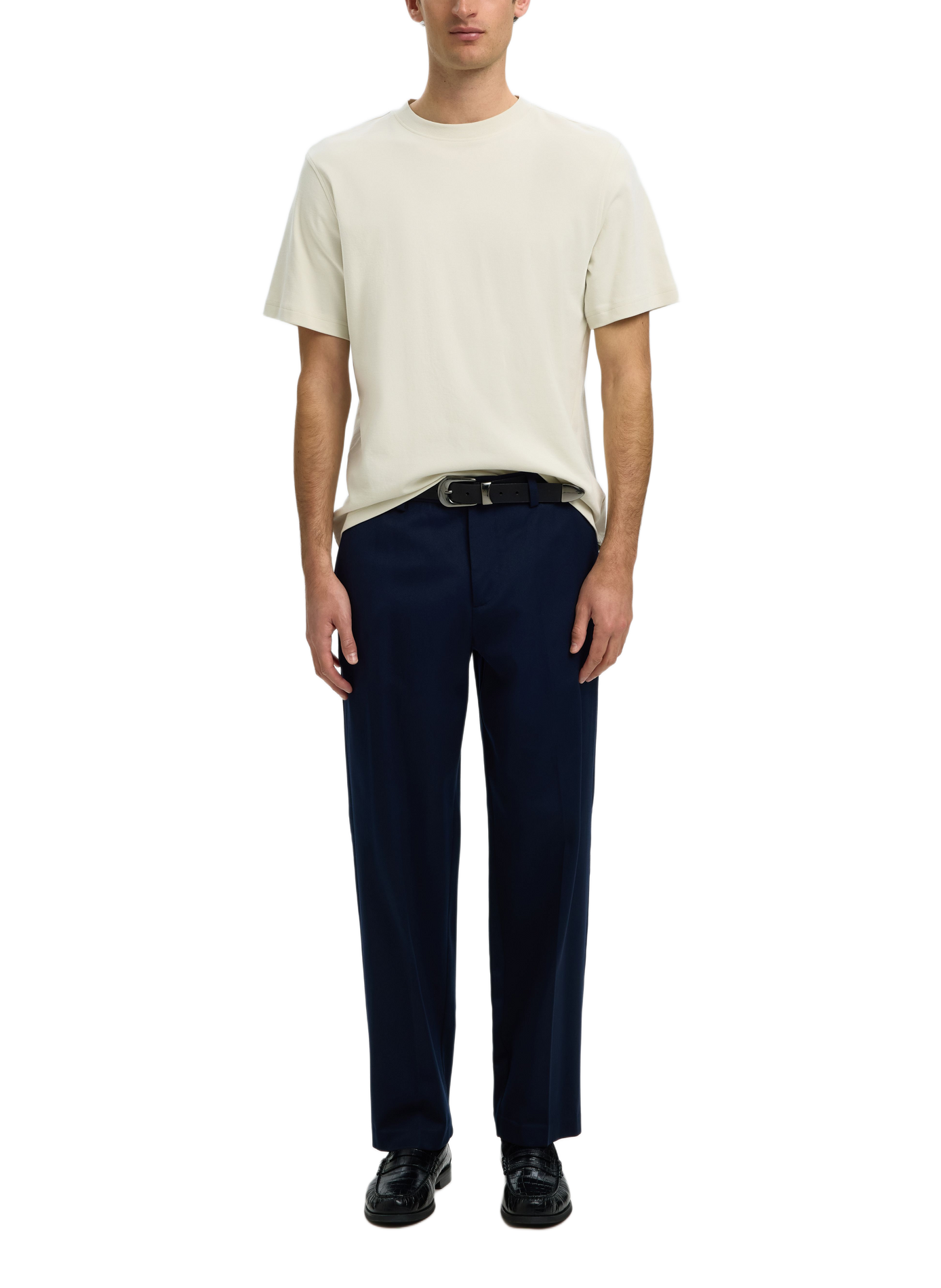 Gerader Baumwoll-T-Shirt SELECTED Beige