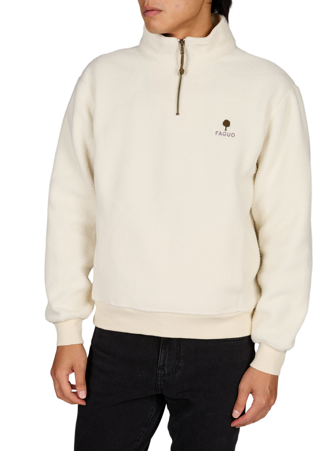 Zippered high-neck solid polar fleece FAGUO Beige