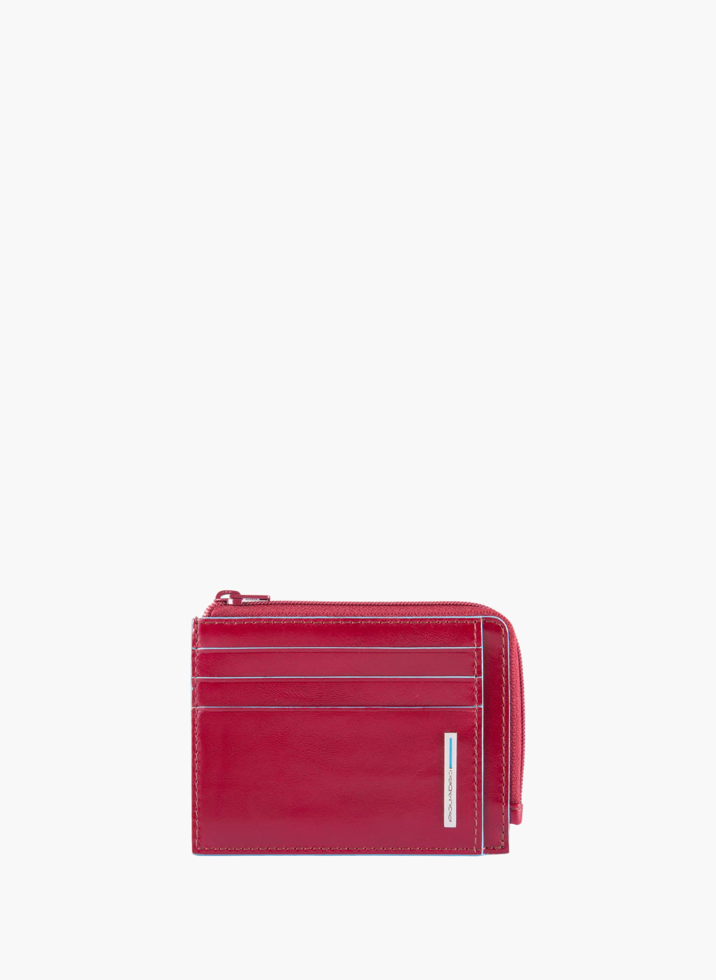 Leather coin purse with 6 card slots & rfid protection PIQUADRO Red
